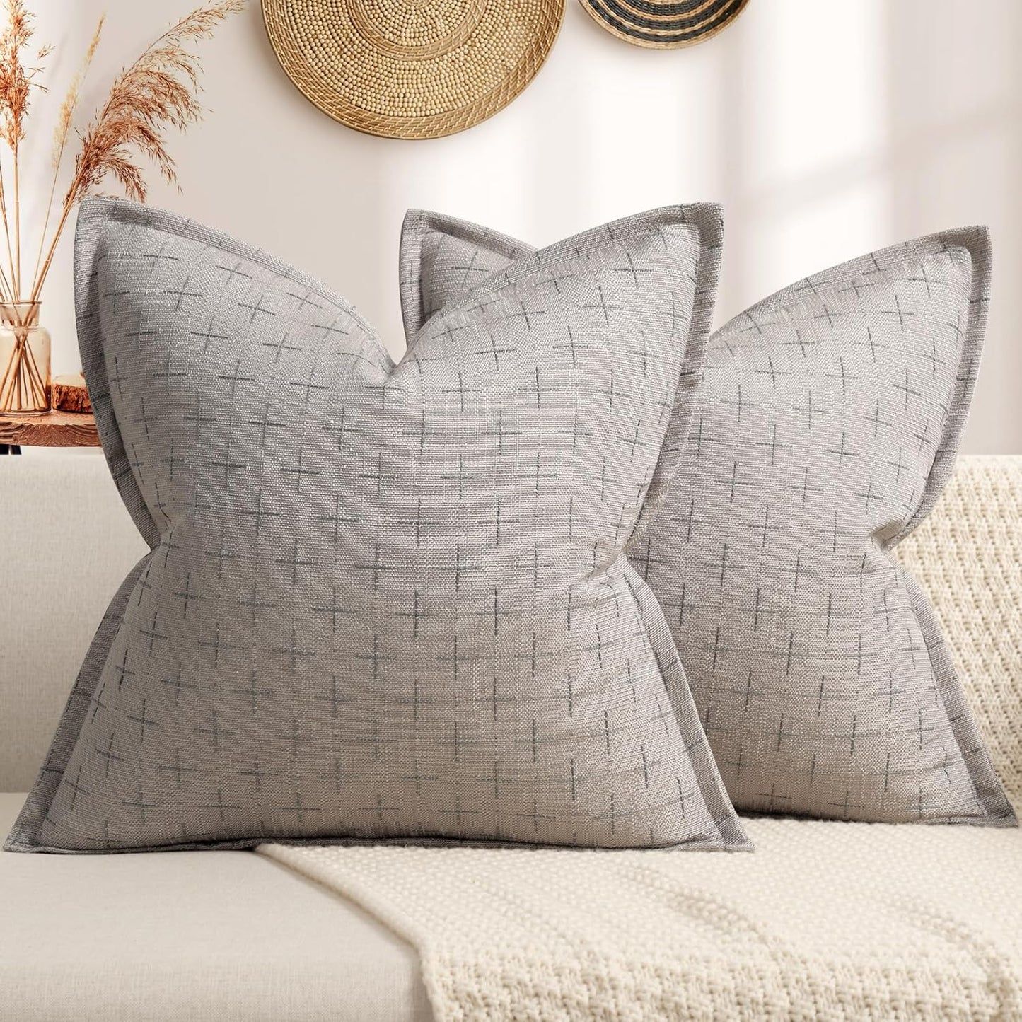 ZWJD Pillow Covers 20x20 Set of 2 Soft Polyester Textured Pillow Covers with Stylish Flange Edge Cozy Farmhouse Throw Pillows for Couch Bed Sofa Living Room