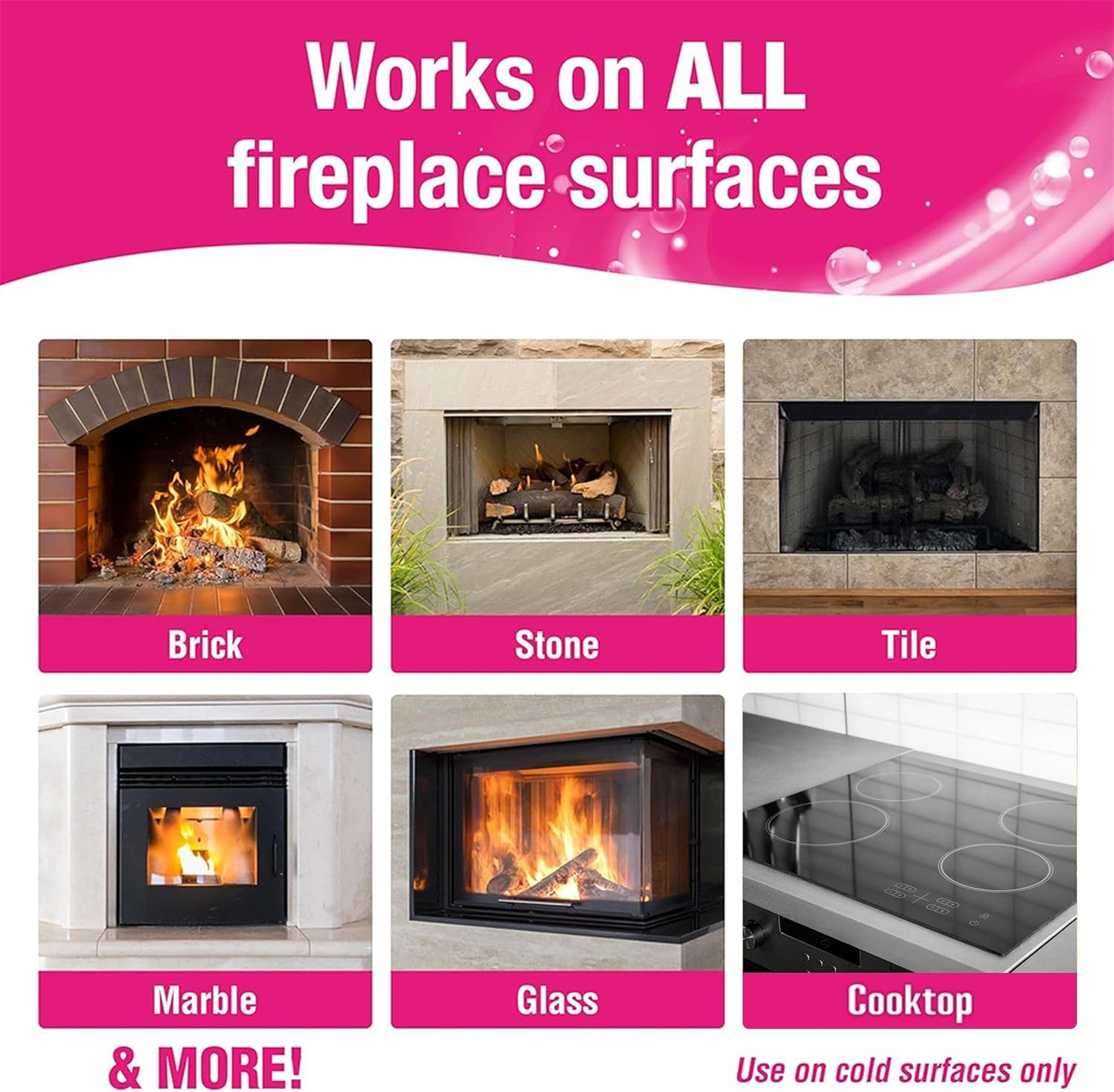 Quick N Brite Fireplace Cleaning Kit – Includes 24 oz Fireplace Glass Cleaner, 32 oz Gel Fireplace Cleaner, Scrub Brush, Sponge and Microfiber Towel