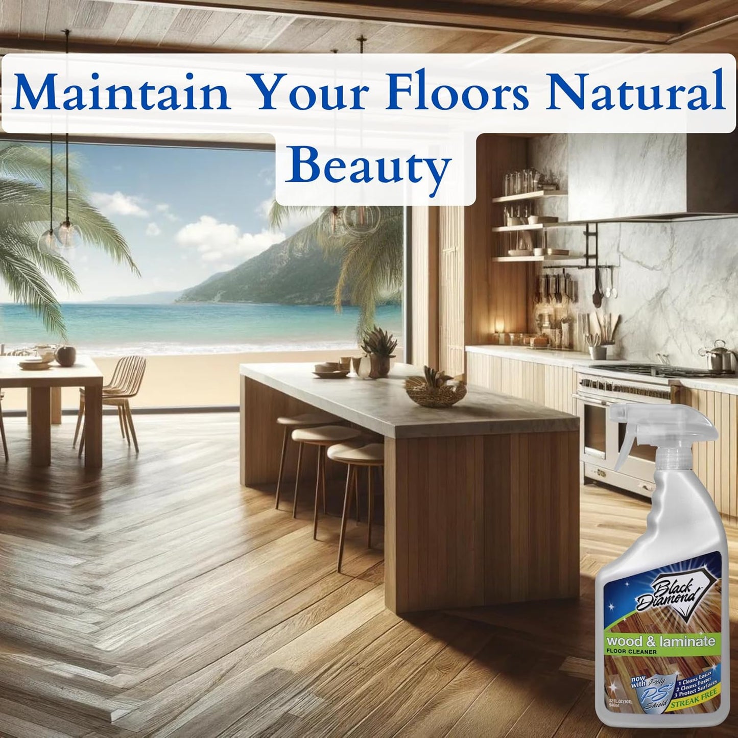 Black Diamond Stoneworks Wood & Laminate Floor Cleaner- Ready to Use Non-Toxic No-Rinse Formula - Safe for Vinyl, Wood, and Engineered Floors (512 Fl Oz)
