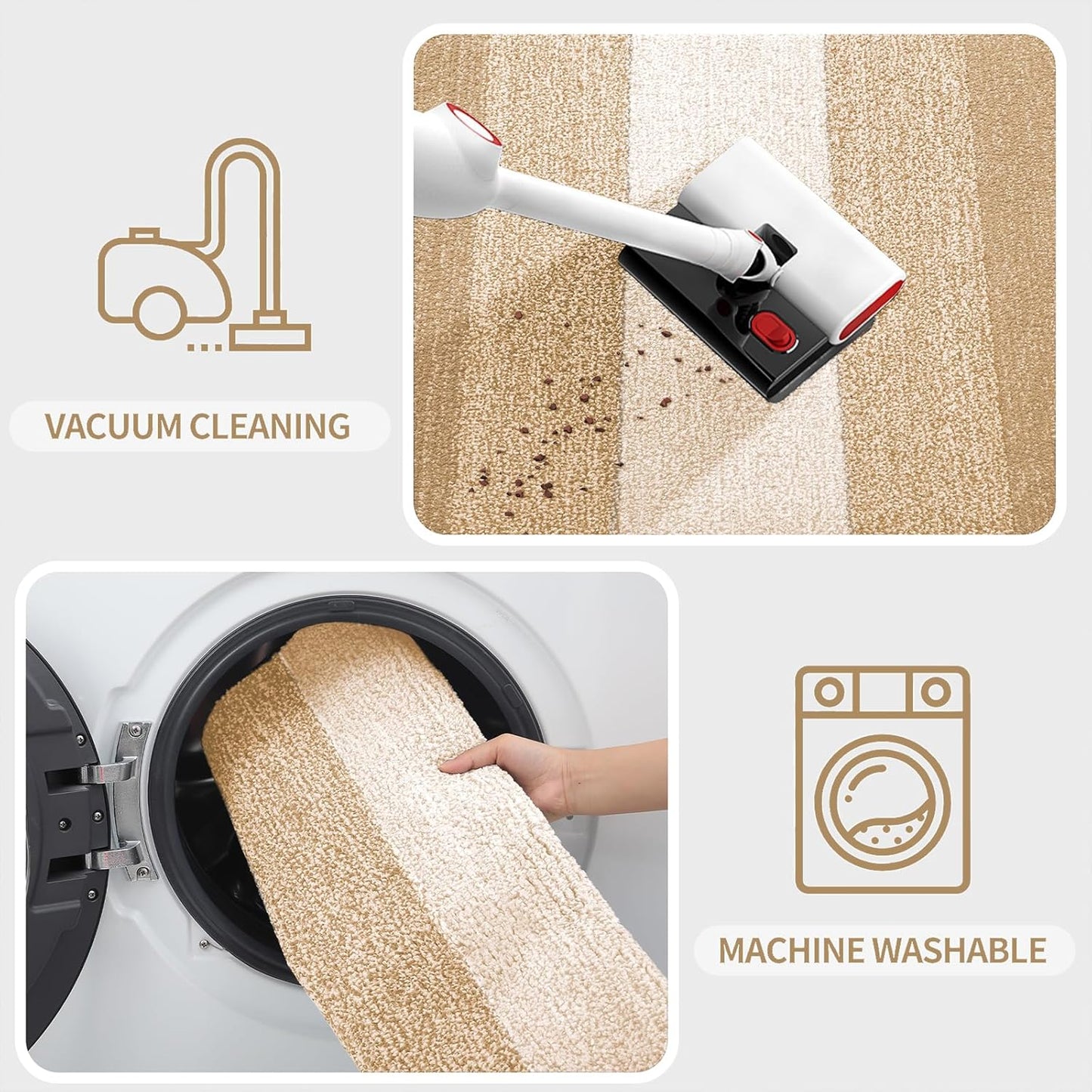 Kitinjoy Indoor Outdoor Door Mat, 71x47 Non-Slip Absorbent Dirt Trapper, Low-Profile Washable Inside Entrance Front Floor Mat, Sturdy Soft Entry Doormats for Entryway, Beige