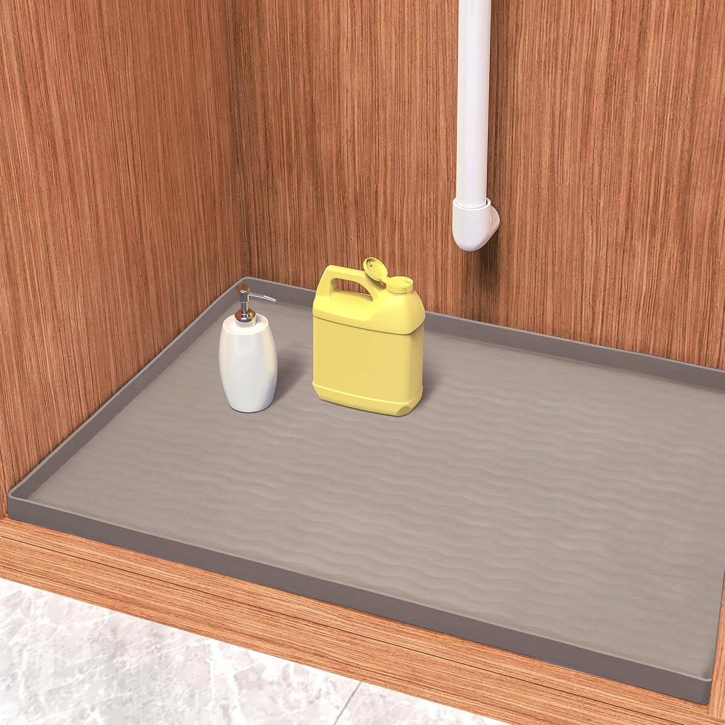 URMONA Waterproof Silicone Under Sink Mat 37'' x 22'' Shelf Liner for Kitchen and Bathroom, Cabinet and Counter Protector, Storage and Organizers, Litter Mat, Pet Cat Puppy Essentials(Beige)