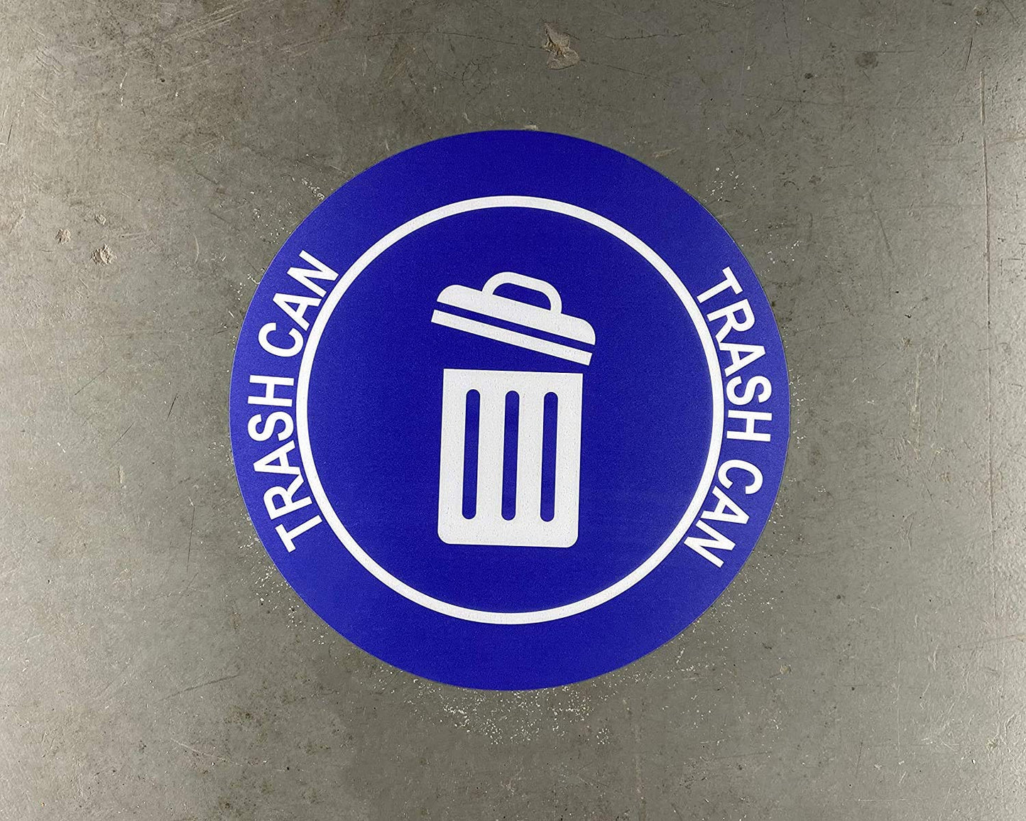 "Trash Can" Durable Laminated Vinyl Floor Sign- Sign by Graphical Warehouse- 5S Safety and Security Signage, Visual Communication Tool (34", Blue/White)