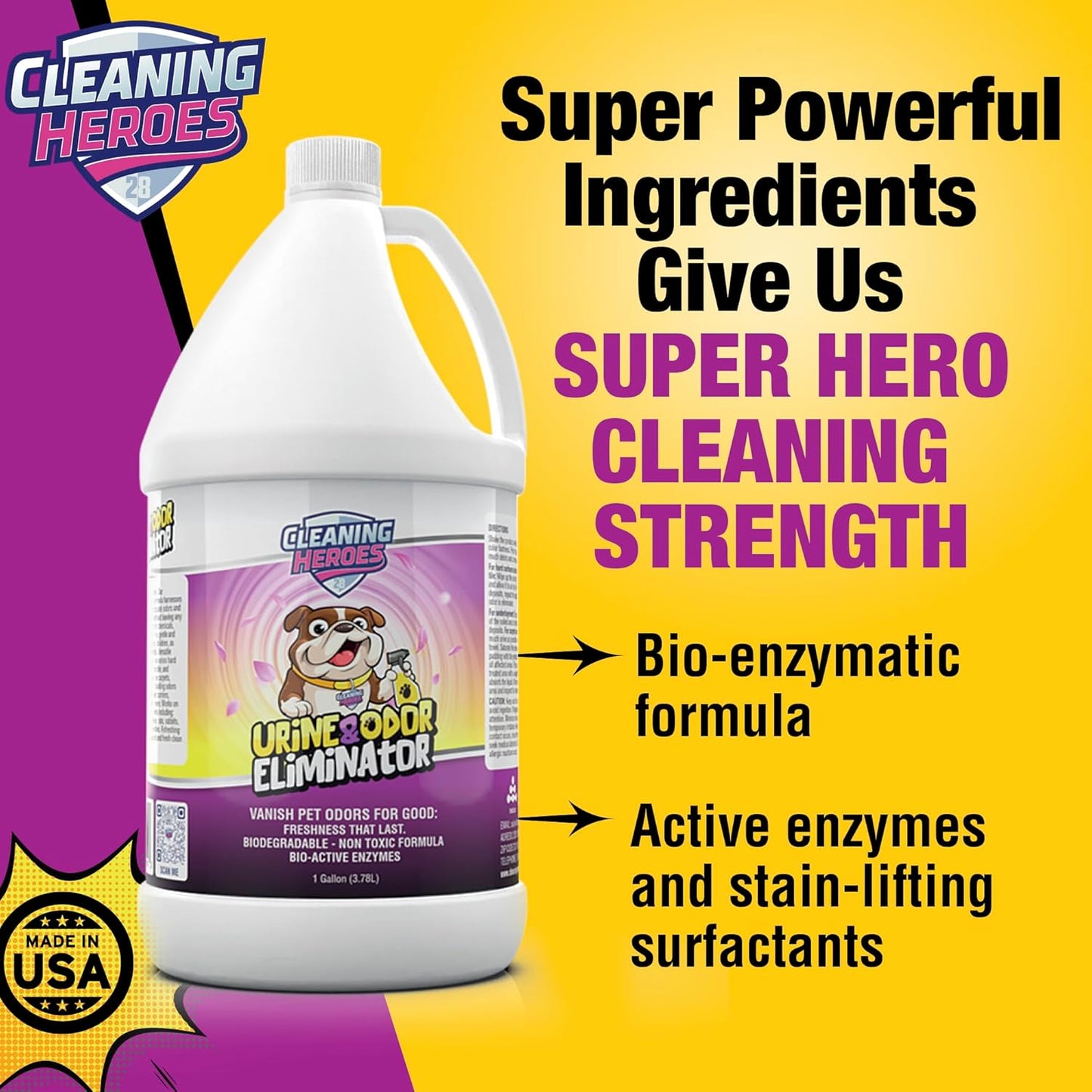 Pet Carpet Cleaner & Urine Odor Eliminator for Strong Odor - 128oz Enzyme Cleaning Spray for Cat & Dog Pee - Spot Cleaner for Carpet Upholstery, Marble, Tile, Wood - Carpet Deodorizer