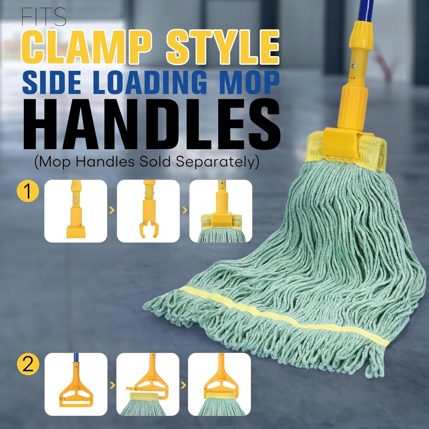 Matthew Cleaning Commercial Mop Head Replacement, 5 Inch Wide Headband, Looped End Cotton Blend String Wet Mops for Floor Cleaning, 24 oz Large, 3-Pack Green