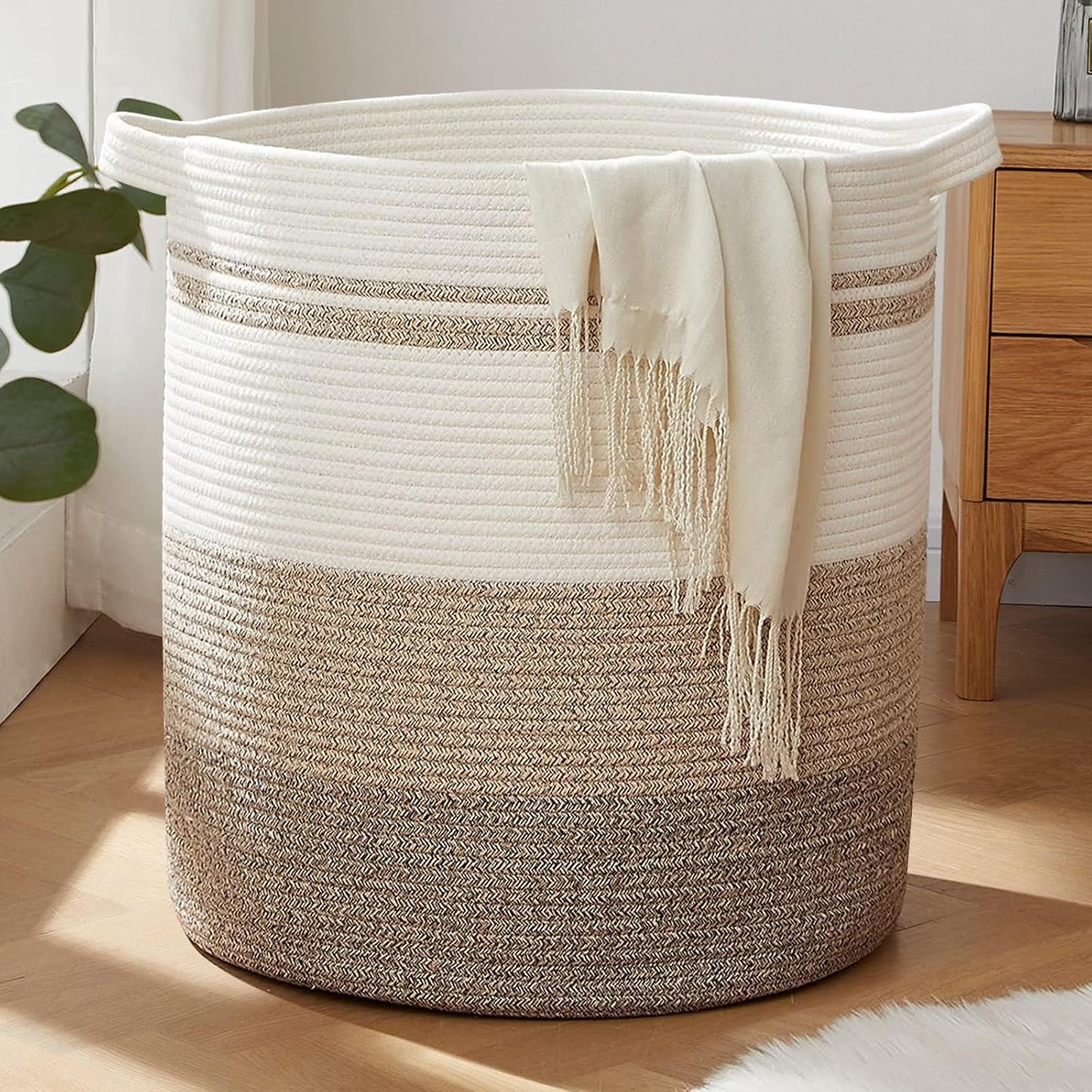 OIAHOMY 100L Laundry Hamper - Storage Basket with Handles, Decorative Woven Basket for Living Room, Toys Bin, Pillows, Blankets, Clothes - 19x21in - Gradient Yellow