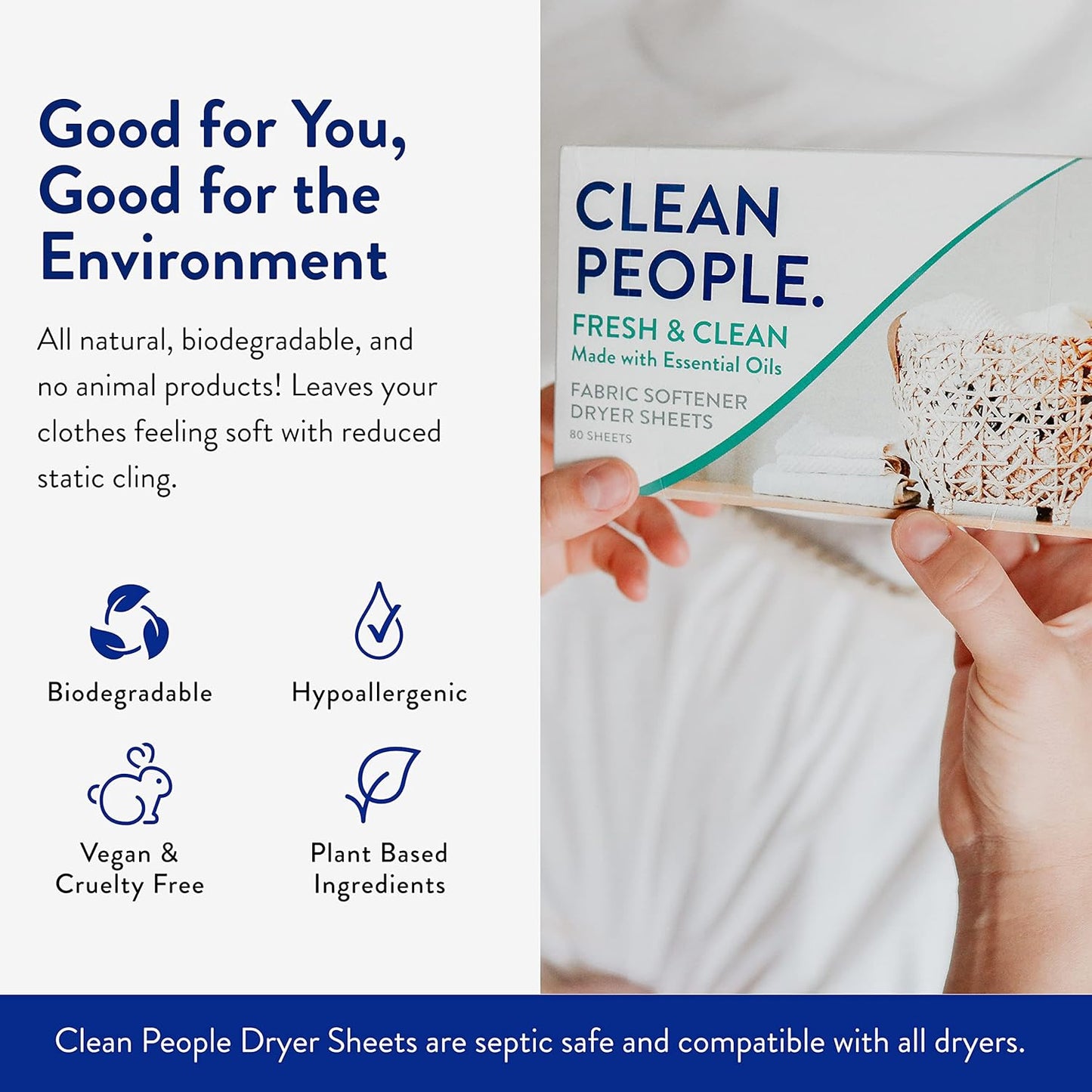 The Clean People Fabric Softener Sheets - Dryer Sheets - Softens & Removes Static - Vegan Laundry Softener With Essential Oils - Fresh 360 Pack
