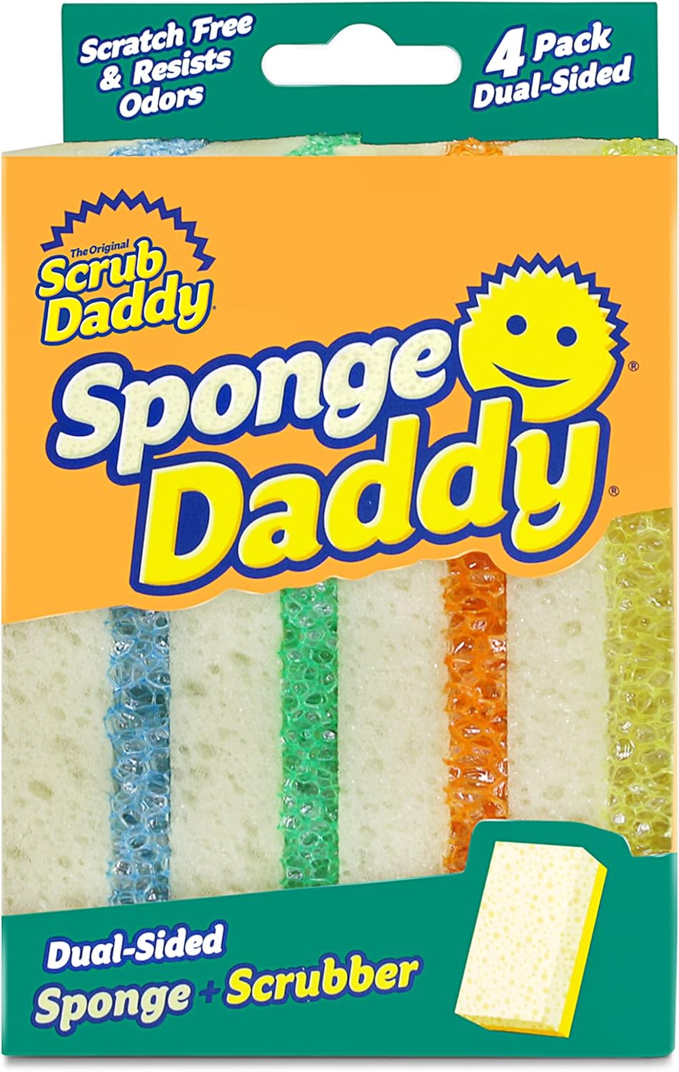 Scrub Daddy Sponge Daddy - Scratch-Free Multipurpose Kitchen & Dish Sponge - BPA Free & Made with Polymer Foam - Stain & Odor Resistant (4 Count)