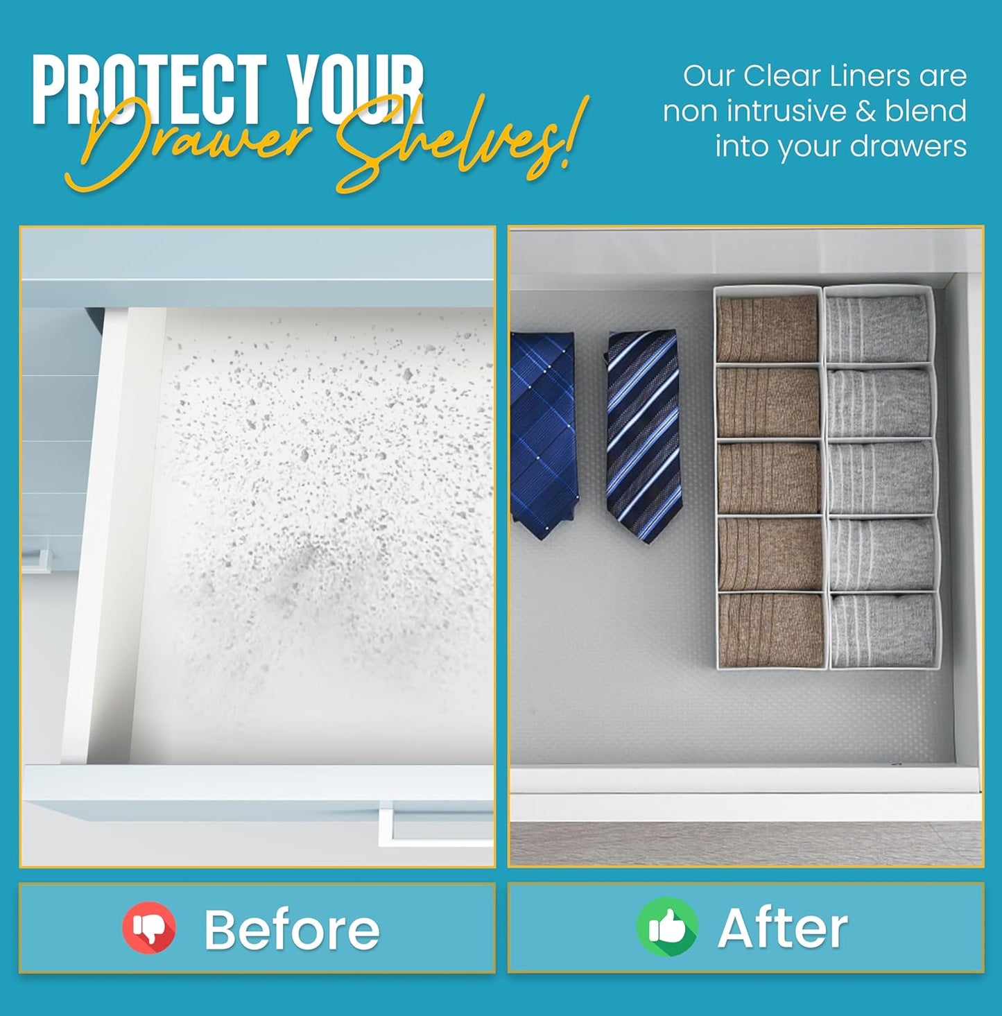 Shelf Liner Drawer Liner for Kitchen Cabinets Non-Adhesive by Linda’s Essentials (12 x 120 Inches) - Non-Slip Easy Clean Kitchen Cabinet and Cupboard Protector, Waterproof Mat, Clear Roll