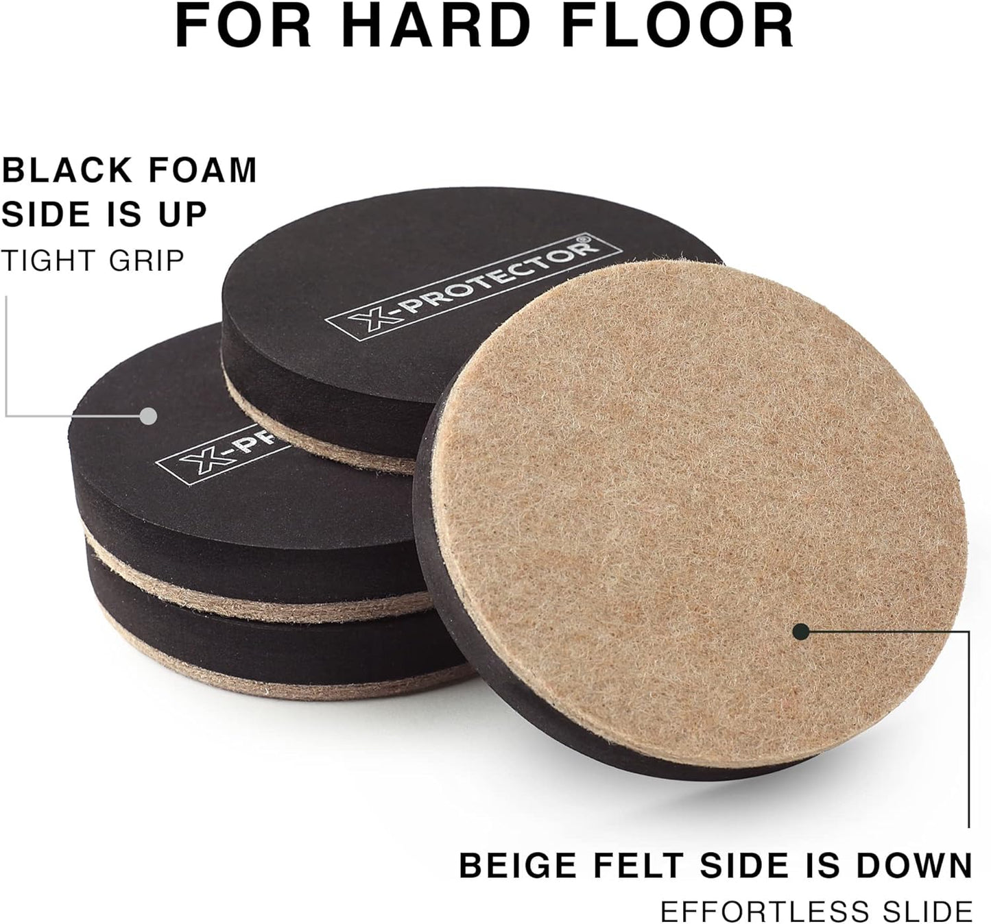 Felt Furniture Sliders Hardwood Floors X-PROTECTOR – 16 PCS 3 1/2" Furniture Sliders – Heavy Duty Felt Sliders Hard Surfaces – Move Your Furniture Easily & Safely!