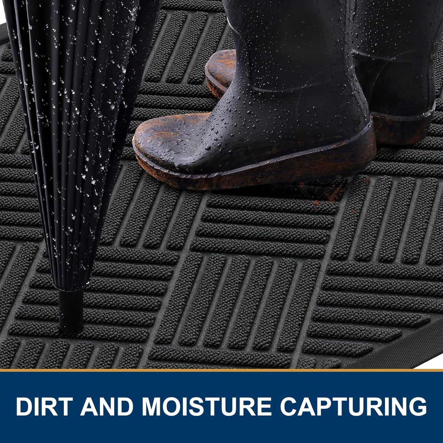 Smiry Front Door Mat Outside Entrance, Heavy Duty Outdoor Indoor Natural Rubber Doormat, Non Slip, Trap Dirt and Moisture, Easy Clean, Low Profile Patio Porch Entryway Mat, 47x32, Black