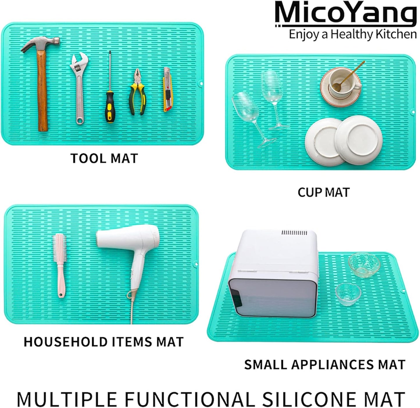 Silicone Dish Drying Mat for Multiple Usage,Easy clean,Eco-friendly,Heat-resistant Silicone Mat for Kitchen Counter or Sink,Refrigerator or Drawer Liner Mint 3XL 28 inches x 18 inches