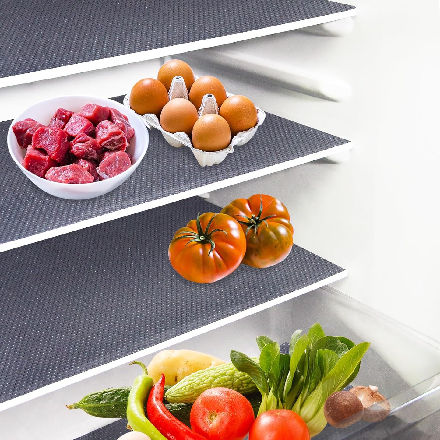 10Pcs Refrigerator Liners, Washable Fridge Liner Shelf Mats Refrigerator Pads for Cupboard Cabinet Drawer Home Kitchen Accessories Organization (Grey)