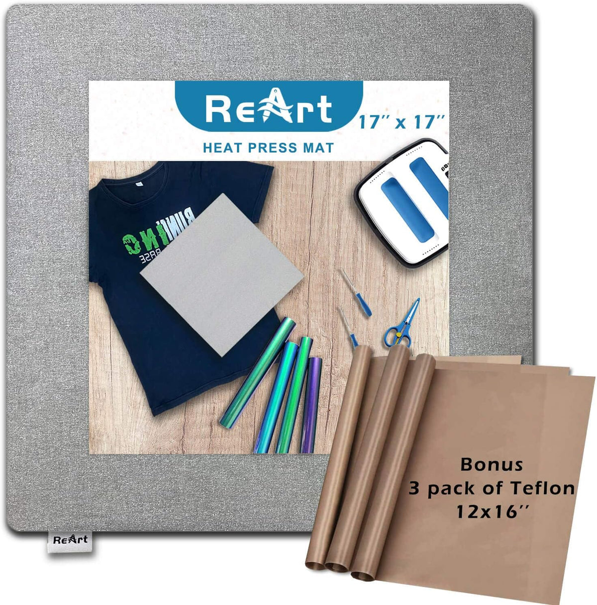 ReArt Heat Press Mat 17" x 17" for Cricut Easypress Both Sides Applicable - Mat for Heat Press Machines and HTV and Iron On Projects