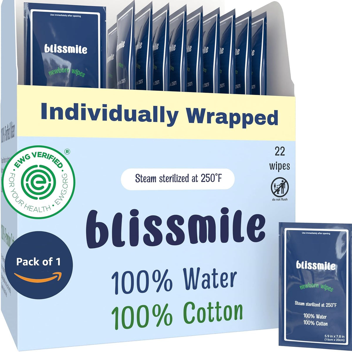 Mini Travel Wipes - 100% Water - Individually Wrapped - For Hand, Face & Body - Unscented Wet Wipes for Adults & Kids, Baby with Sensitive Skin - Feminine Wipes for Women, On the Go Essentials, 22 ct