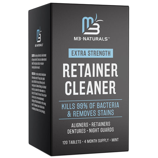 Retainer Cleanser Tablets Invisalign Cleaner, Removes Odors Discoloration Stains and Plaque 4 Month Supply Denture Cleansers Retainers Mouth Guards Denture Bath Mint by M3 Naturals