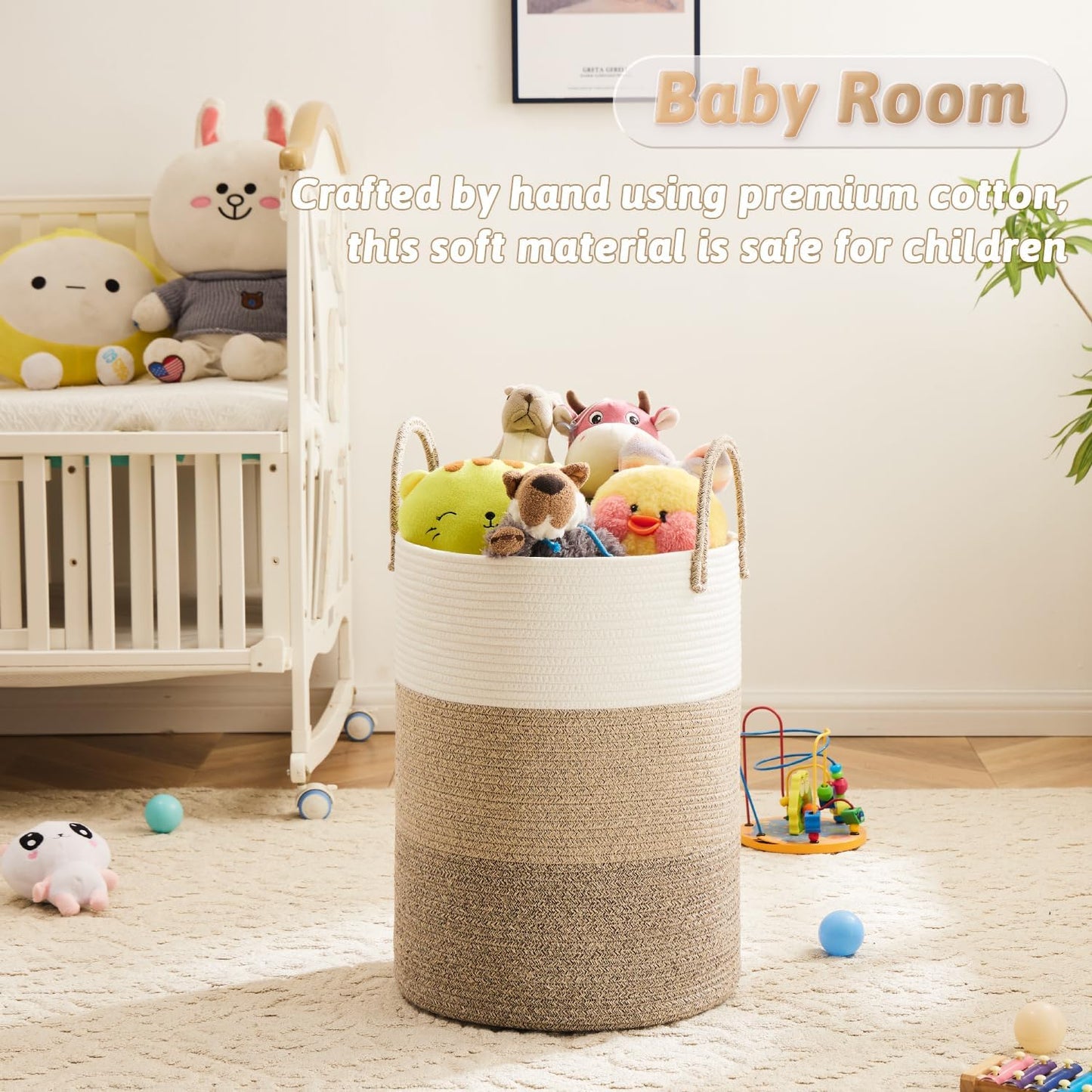 Laundry Basket,Woven Cotton Rope Laundry Hamper,60L for Decorative Storage of Dirty Clothes,Toys and Blankets in Bathroom,Bedroom and Living Room
