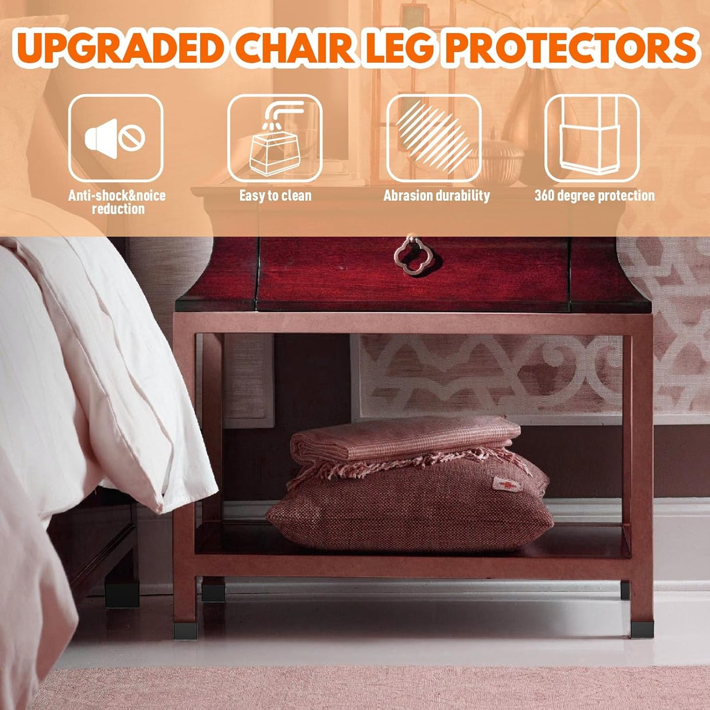 Rectangle Chair Leg Protectors for Hardwood Floors,16 PCS Silicone Covers to Protect Wood Tile Floors Felt Pads Furniture Leg Caps Reduce Noise. Easy to Move.(Black,0.5 x 1.5 Inch,Rectangular)