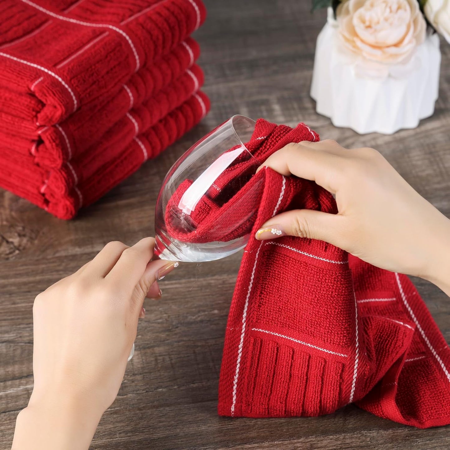 Glynniss Kitchen Towels and Dishcloths Set, Four Kitchen Dish Towels 16x26 Inches, Four Absorbent Dish Cloths for Washing Dishes 12x12 Inches, Cleaning and Drying for Everyday Use Pack of 8 (Pink)