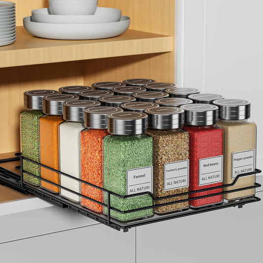 RCHYFEED Pull Out Spice Rack Organizer for Cabinet,Slide out Spice Organizer for Inside Cabinets,Heavy Duty Spice Organization for Kitchen and Pantry,Seasoning,Sauces(1-Tier,8.5" Wx10.5 Dx2.5 H)