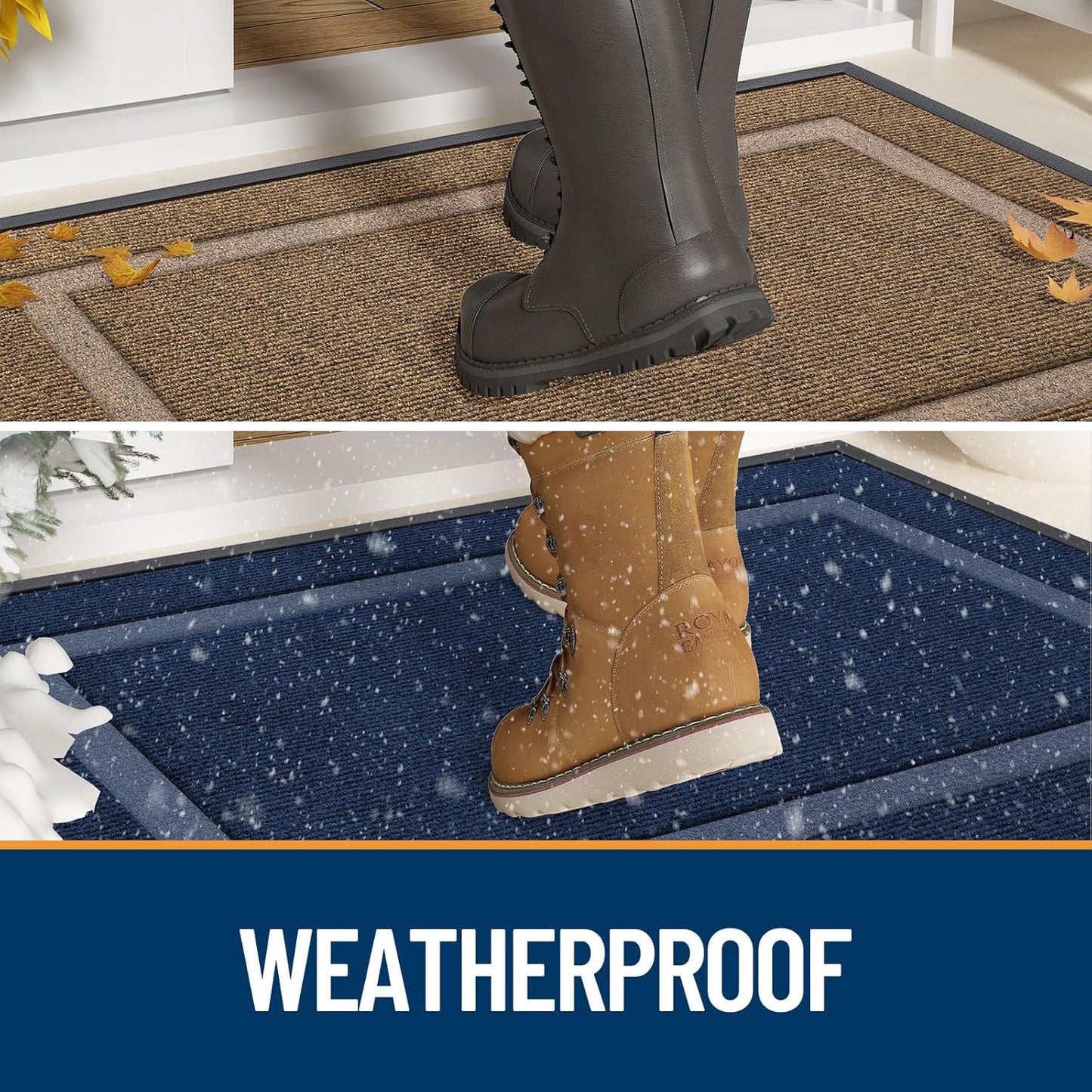 OLANLY Front Door Mat Indoor Outdoor Entrance, Waterproof All-Season, All-Weather Doormat, Sturdy Natural Rubber, Fade Resistant, Low Profile, Easy Clean Patio Porch Entryway Mat, 47x32, Grey