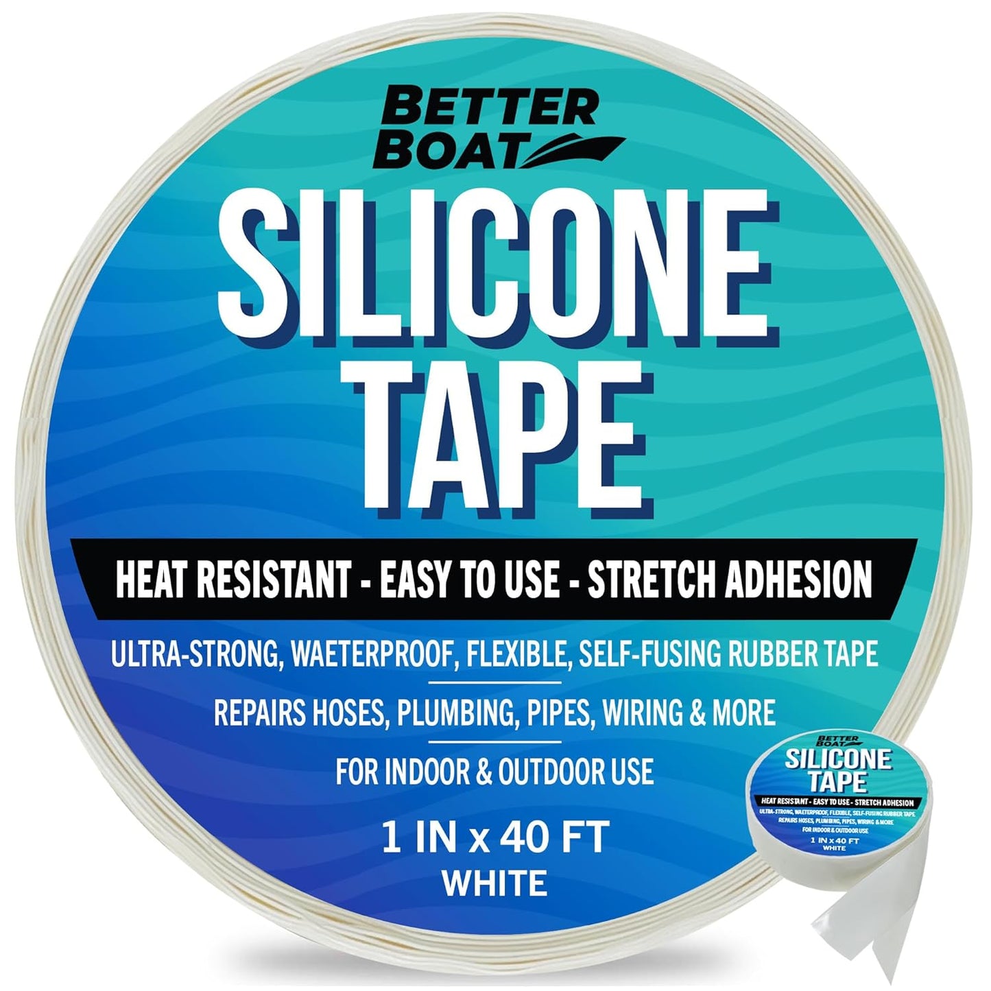 White Heavy Duty Silicone Tape, Self-Fusing Rubber Hose and Plumbing Water Pipe Repair Seal, Coax Electrical or Waterproof Tape for Leaks, 40ft