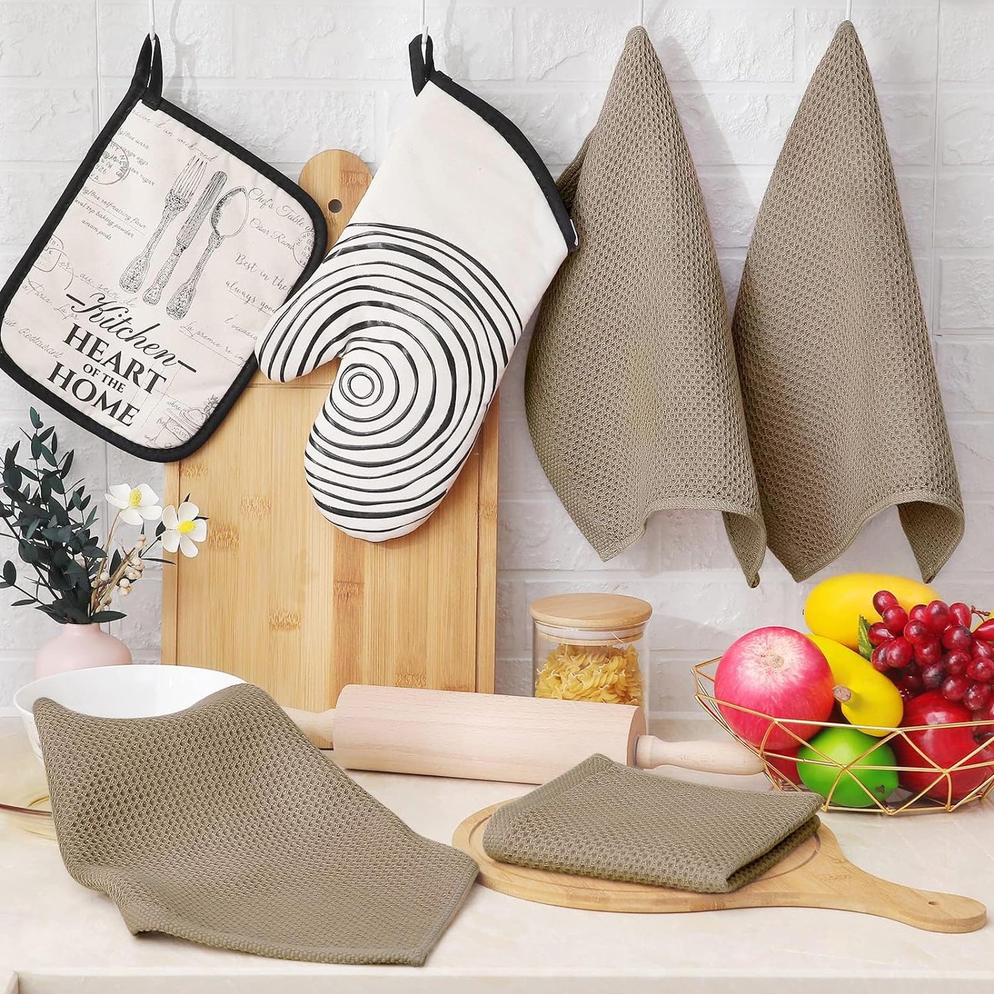 Homaxy 100% Cotton Waffle Weave Kitchen Dish Cloths, Ultra Soft Absorbent Quick Drying Dish Towels, 12 x 12 Inches, 12-Pack, Tan