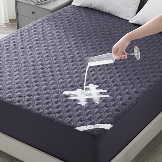 BEDLORE Waterproof Mattress Protector, Queen Size Noiseless Mattress Pad with Deep Pocket 6"-18" Depth, Soft Breathable Bed Mattress Cover Washable for Home, Bedroom, Hotel (Navy Blue)