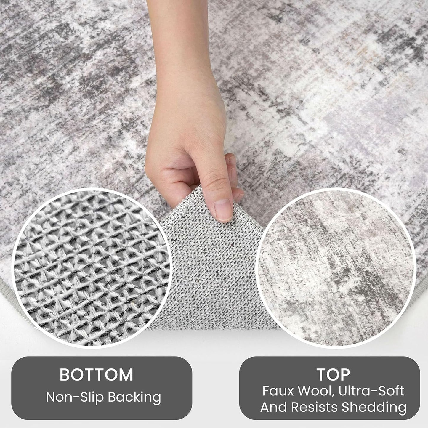 IOHOUZE Abstract Area Rugs 5x7 Ft Washable Rugs for Living Room, Non Slip Dining Room Rug, Printed Faux Wool Rugs for Bedroom, Floor Carpet for Kitchen Nursery Playroom, Grey Beige