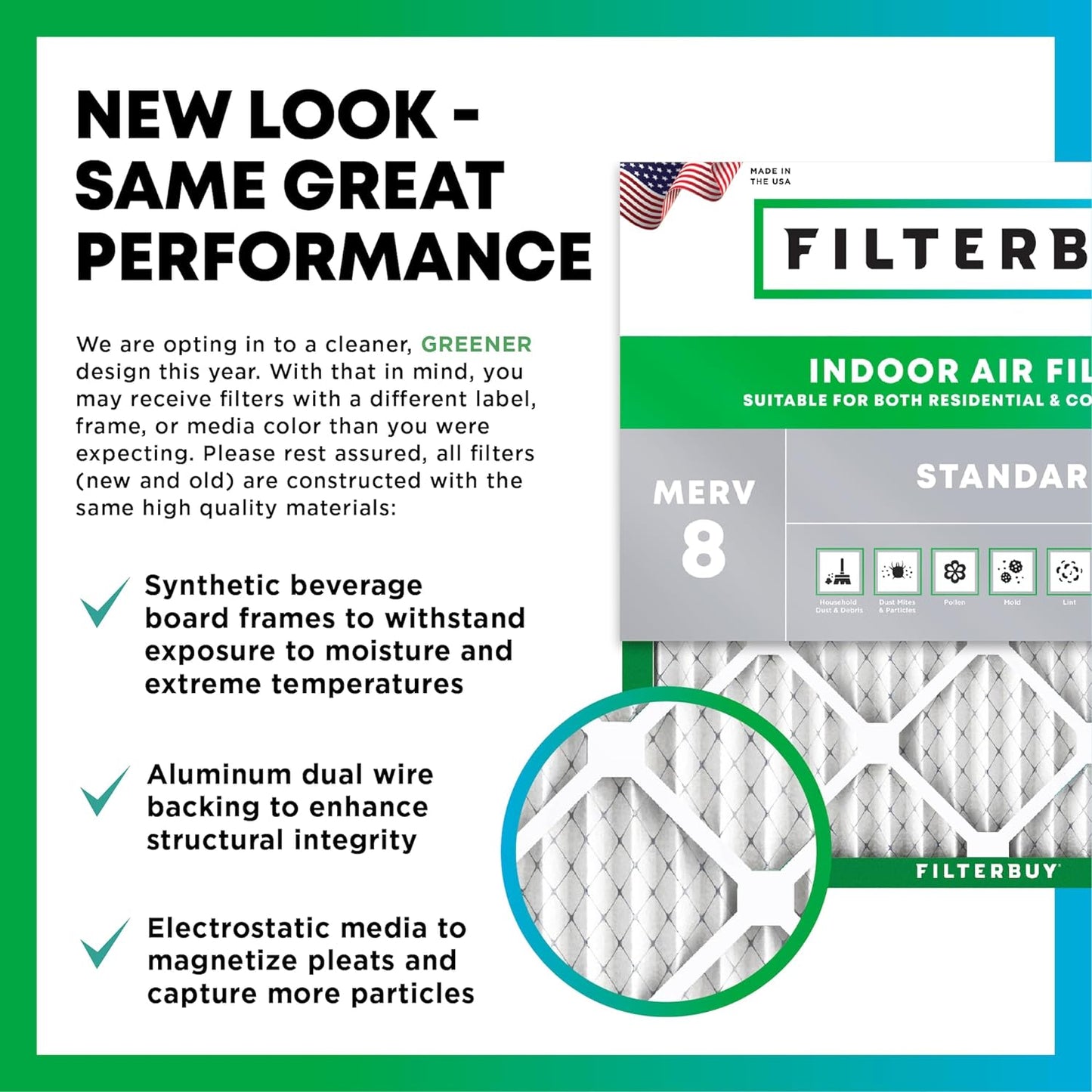 Filterbuy 24x24x1 Air Filter MERV 8 (MPR 700) Dust Defense Replacement (6-Pack), Electrostatic Pleated HVAC AC Furnace Filters, Made in USA (Actual Size: 23.38 x 23.38 x 0.75)