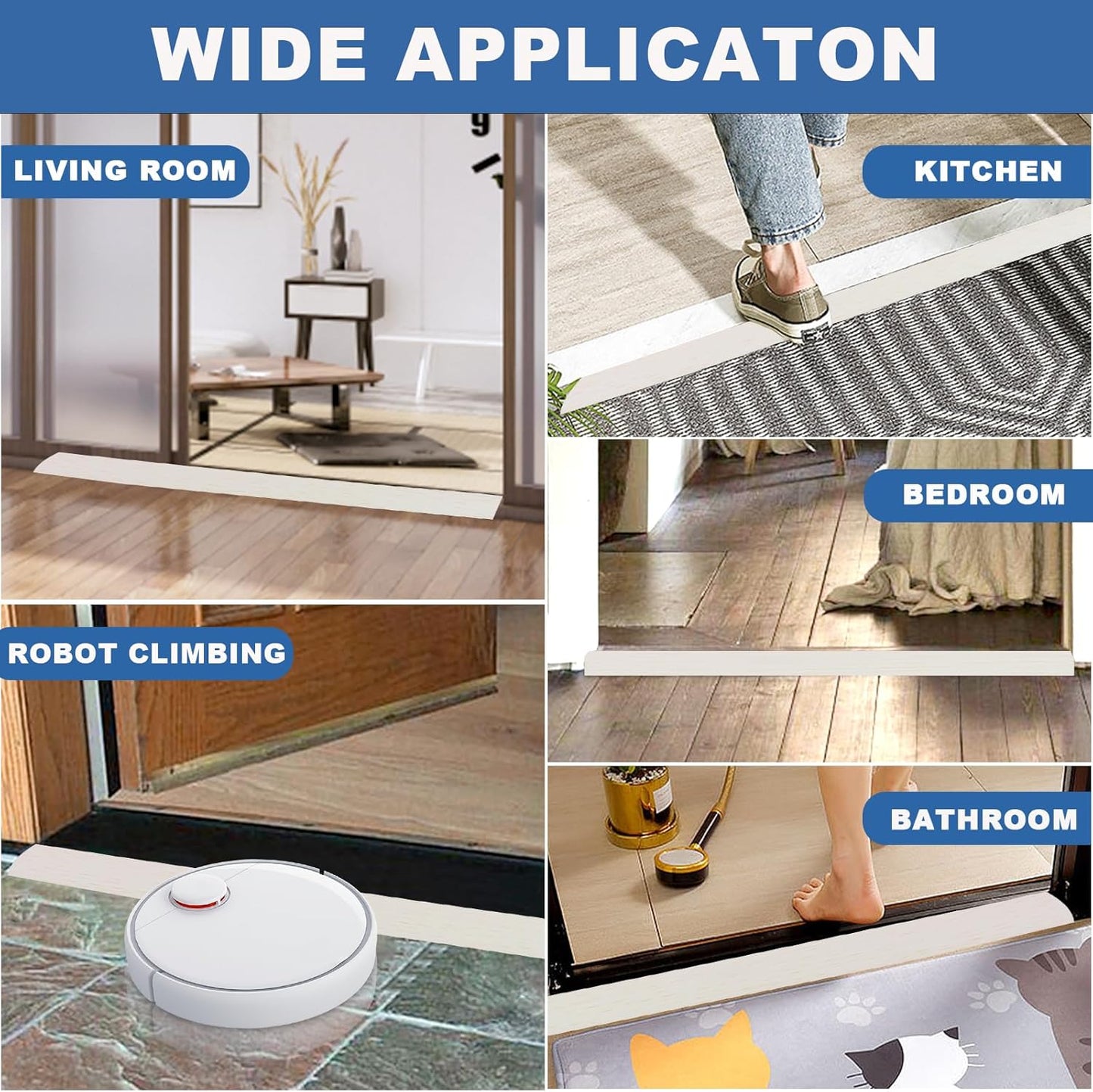 Vinyl Door Threshold Flooring Transition Strip Self Adhesive Carpet Edging Strip for Laminate Doorway Edge Threshold from 3/5" to 4/5" (Beige Wood Grain, 6.6 Ft)