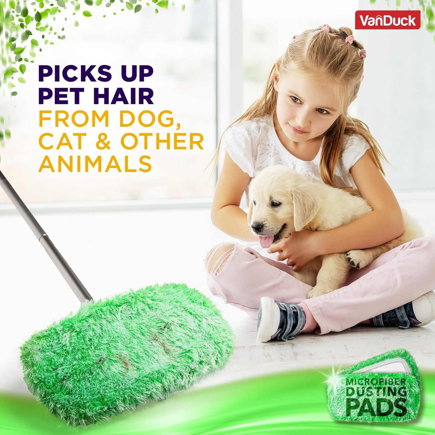 VanDuck Floor Duster Refill Compatible with Swiffer Sweeper Mop (2 Pack) - Microfiber Pet Heavy Duty Dry Cloth Refills - Reusable Mop Pad