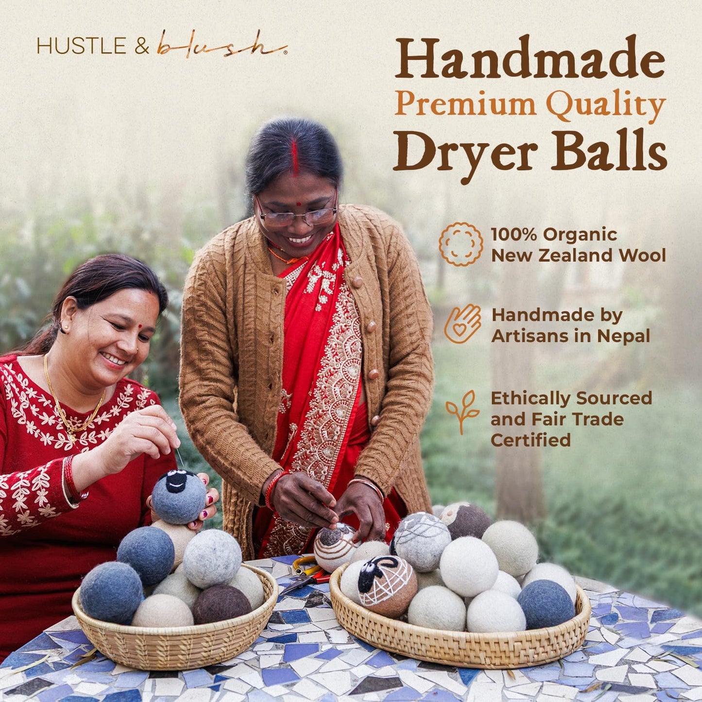Fluff Ewes Wool Dryer Balls 3 Pack Premium New Zealand Wool Laundry Balls for Dryer, No Static Dryer Balls Laundry Reusable Cute, XL Wool Dryer Balls Cute, Baby Dryer Balls for Dryers - Marble