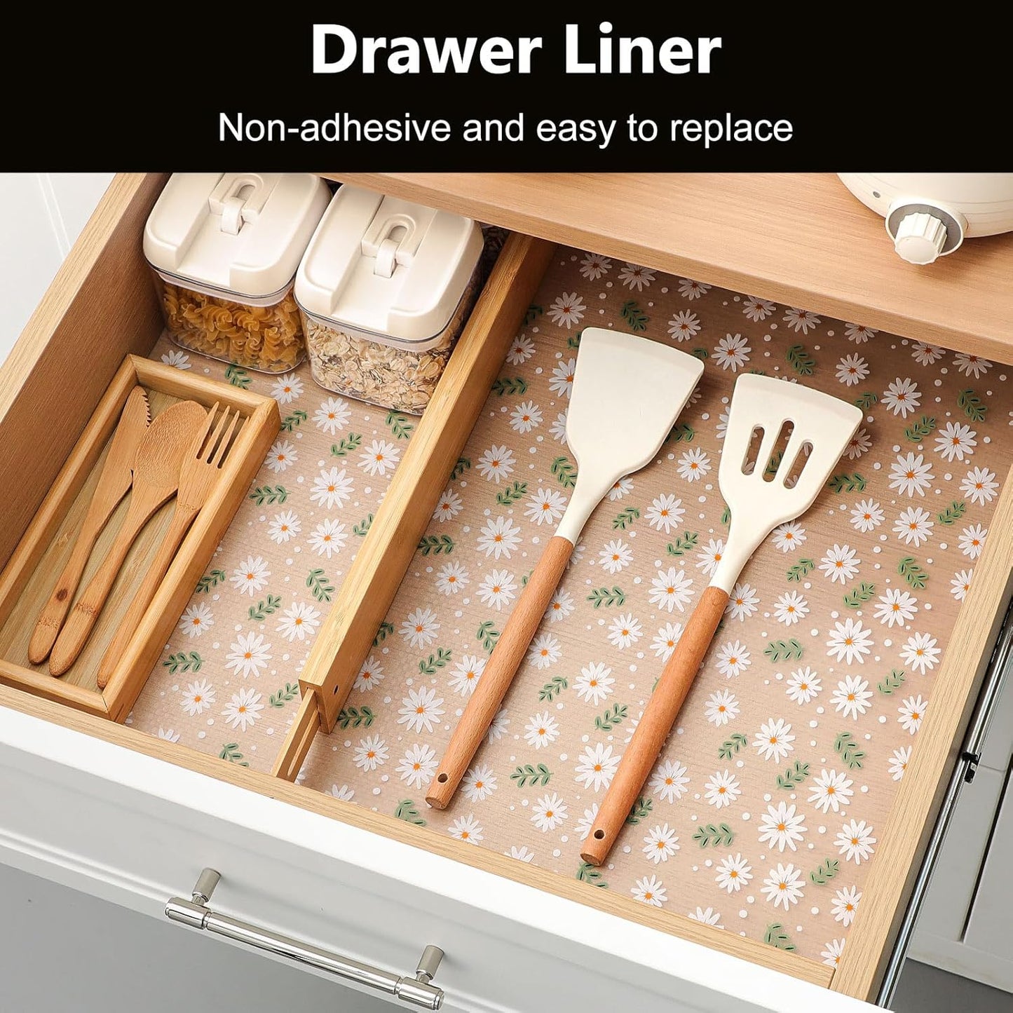 INNOLITES Shelf Liner – Cabinet & Drawer Liner Non-Adhesive – Waterproof Oil-Proof – Durable EVA with Floral for Kitchen Cabinets Refrigerator – BPA-Free, Easy to Cut 17.7" x 360"