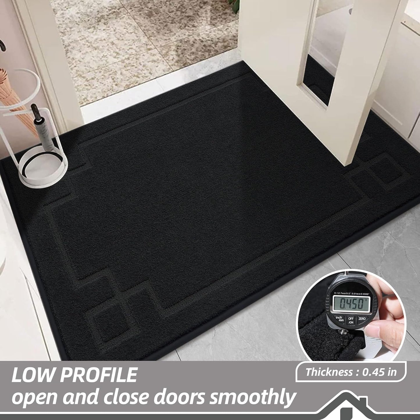 BEQHAUSE Door Mat 24" x 60", Non-Slip Door Mats Indoor Entryway Rugs Washable Low-Profile Absorbent and Stain Resist Floor Mats, Dog Door Mat for Front Back Door, Muddy Wet Shoes & Paws, Black