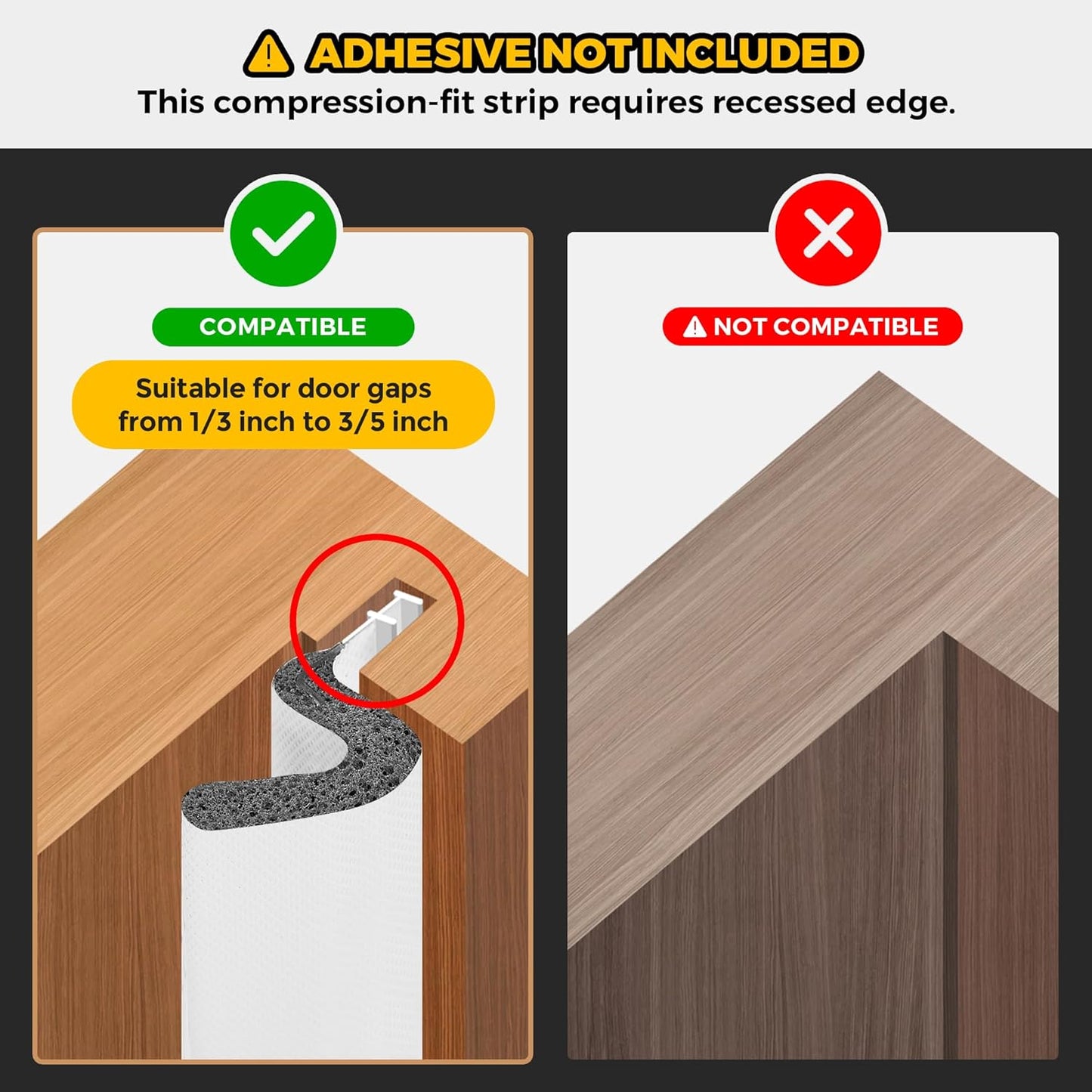 Weather Stripping Door Seal Strip - Soundproof Q-Shaped Foam for Exterior Door Frame, Large Gap Seal, Noise Cancelling, Easy to Install (White, 30FT)