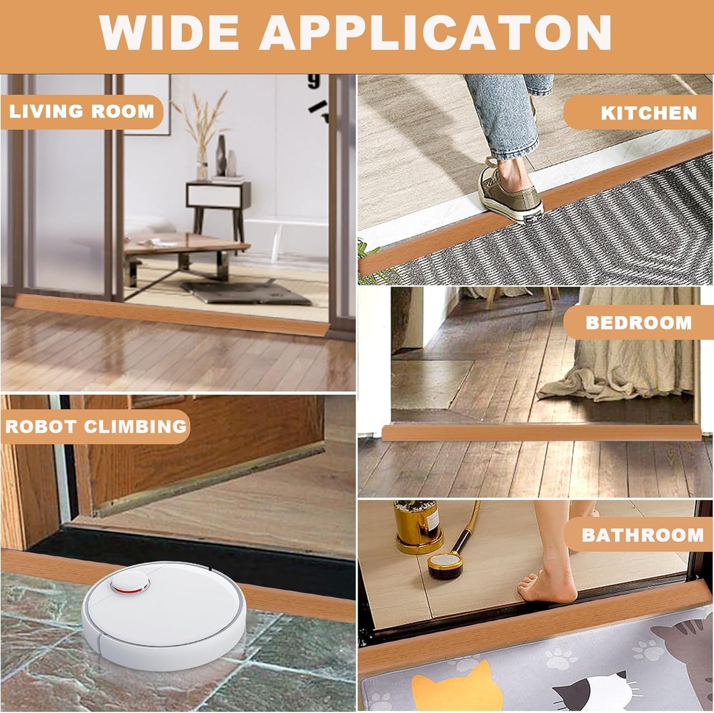 Vinyl Door Threshold Flooring Transition Strip Self Adhesive Carpet Edging Strip for Laminate Doorway Edge Threshold from 3/5" to 4/5" (Yellow Wood Grain, 3.3 Ft)