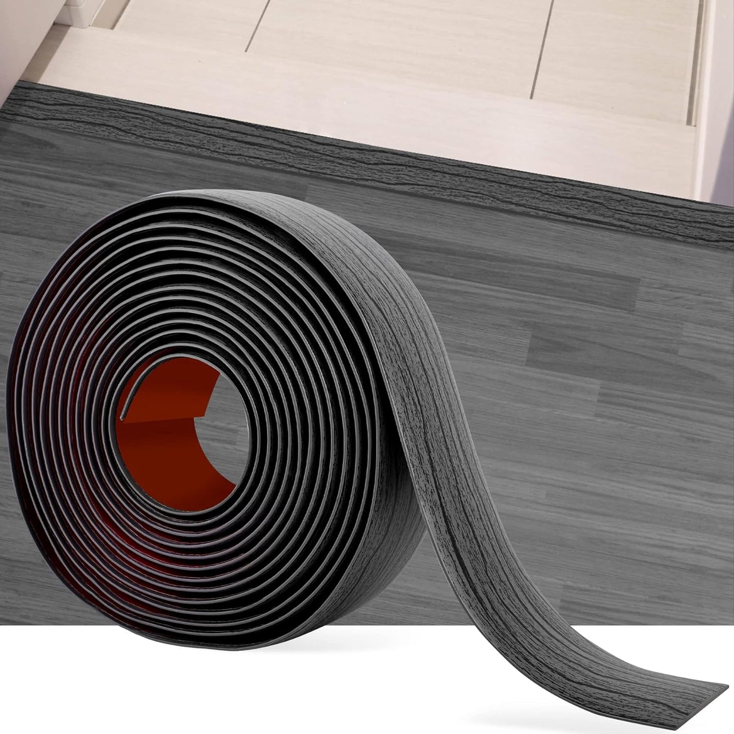 16.4Ft Floor Transition Strip Self Adhesive Vinyl Cover Floor Strip Flat Divider Transition Strip Wood Grain Design for Laminate Floor Gaps and Doorway Transitions (16.4Ft x 2 Inch, Gary)