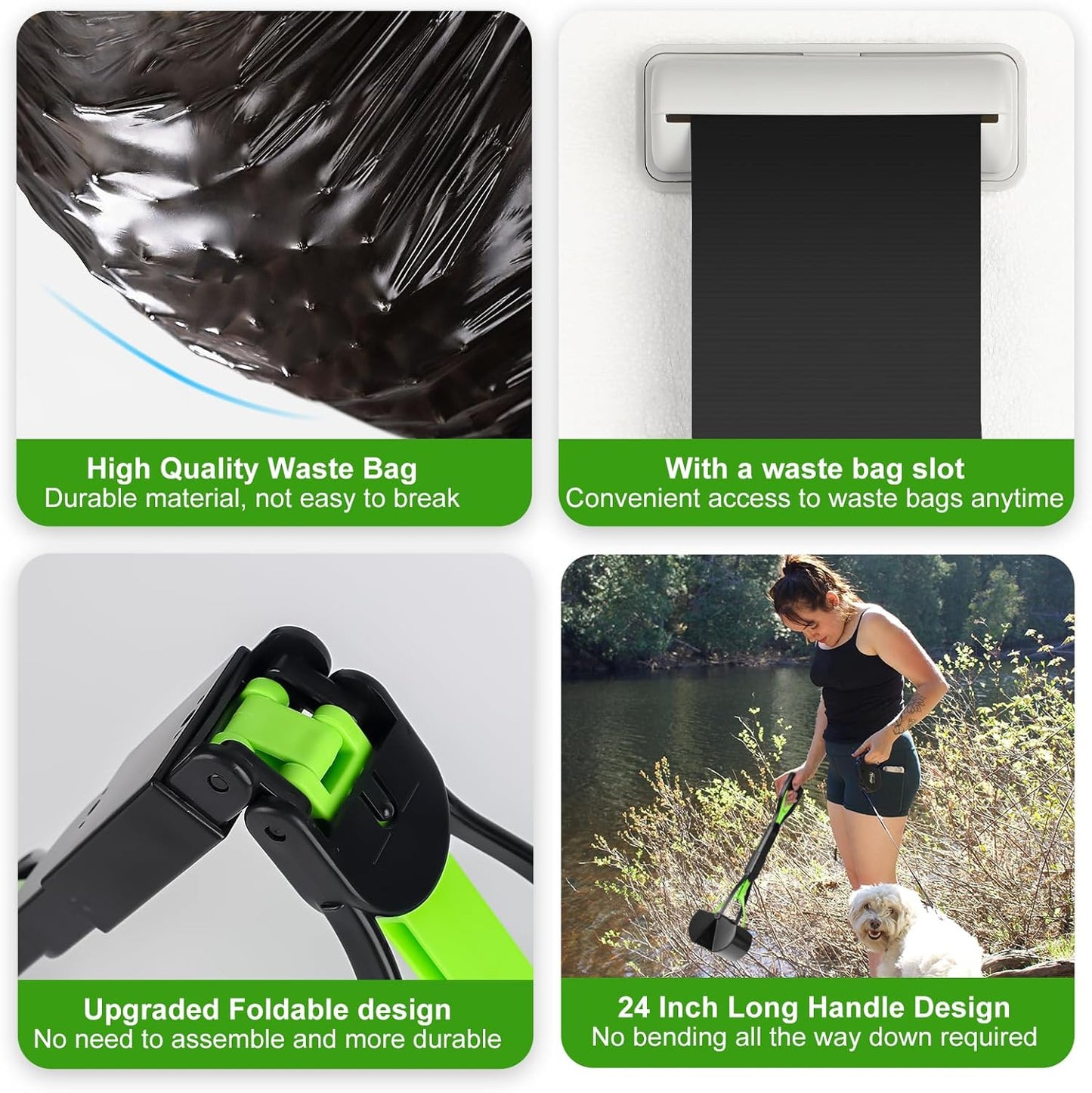 Dog Poop Trash Can Outside with Foldable Pooper Scooper, 20L/5Gallon Dog Waste Trash Can with Lid and 100 Bags, Pedal and Removable Inner Waste Bin, Black