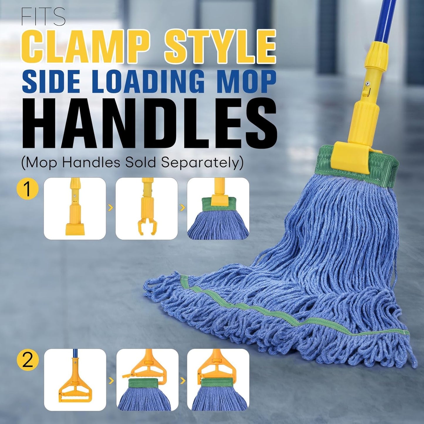 Matthew Cleaning Commercial Mop Head Replacement, 5 Inch Wide Headband, Looped End Cotton Blend String Wet Mops for Floor Cleaning, 18 oz Medium, 3-Pack Blue
