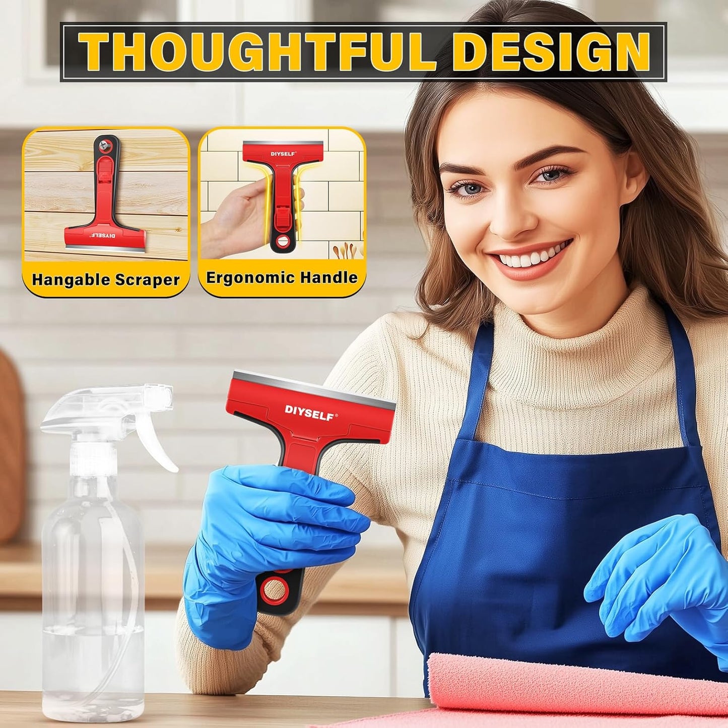 DIYSELF Razor Blade Scraper, 1 Pack Scraper Tool with 10pcs 4-Inch Blades, Razor Scraper for Cleaning Glass, Window, Stove Top, Oven, Kitchen, Cooktop, Shower Door, Sticky Residue, Tile, Wallpaper