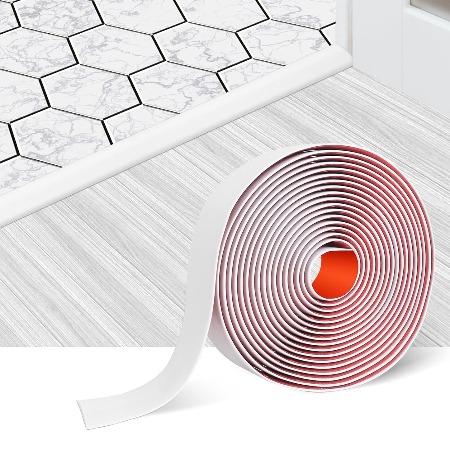 Floor Transition Strip Self Adhesive Floor Cover Strips Laminate 3" Wide Vinyl Flat Divider Transitions (7.5cm, 3.3Ft, White)