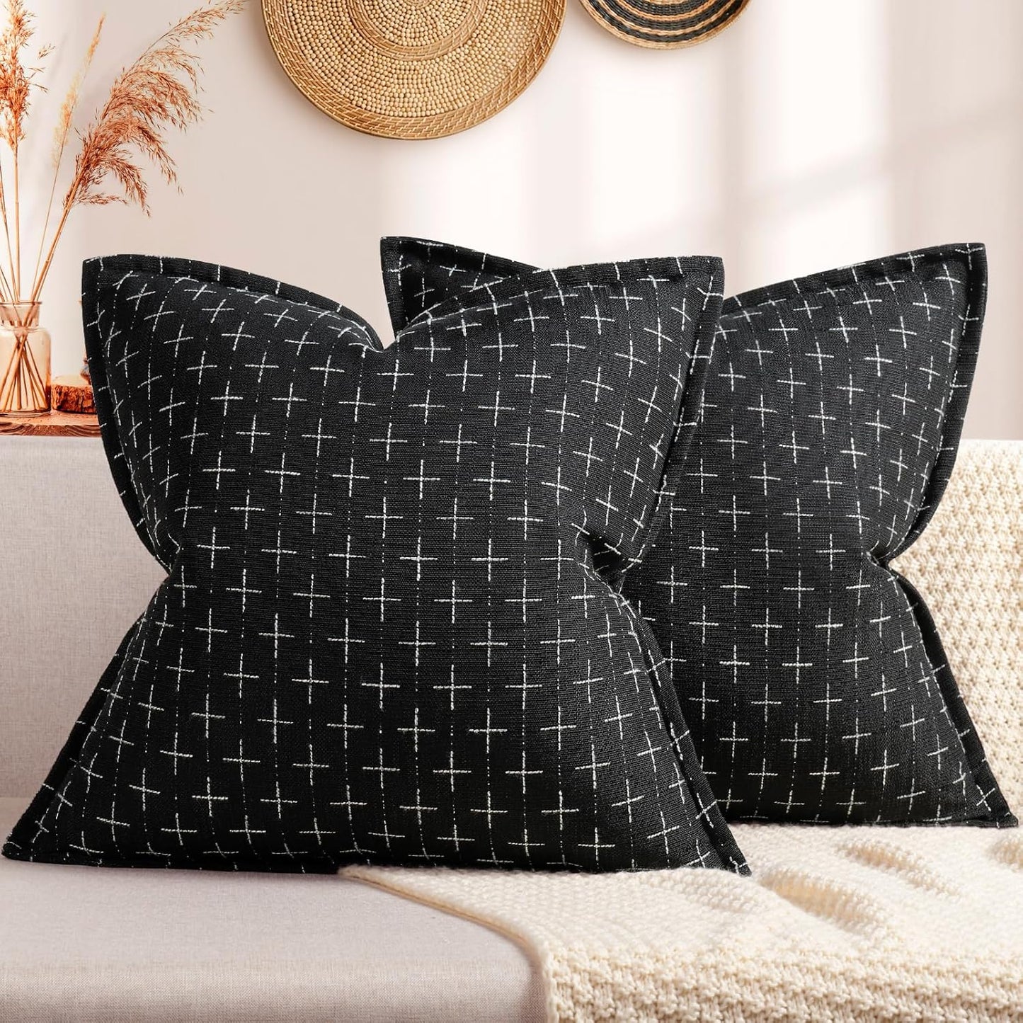 ZWJD Pillow Covers 26x26 Set of 2 Soft Polyester Textured Pillow Covers with Stylish Flange Edge Cozy Farmhouse Throw Pillows for Couch Bed Sofa Living Room