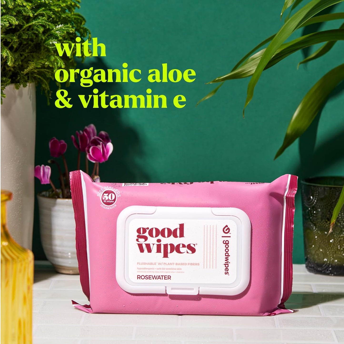 goodwipes Flushable Butt Wipes - Vitamin E & Aloe - Sewer & Septic Safe - Extra Large Adult Wet Wipes For Women & Men - Bathroom Essentials - Rosewater, 418 Count (8 Packs + 1 Travel)