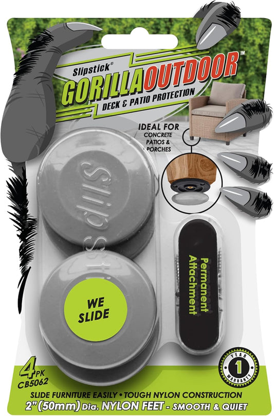 Gorilla Outdoor 2 Inch Furniture Sliders/Screw on Nylon Glide Floor Protectors (Set of 4 Glides) for Carpet and Hard Surface Sliding on Outdoor & Indoor Floors
