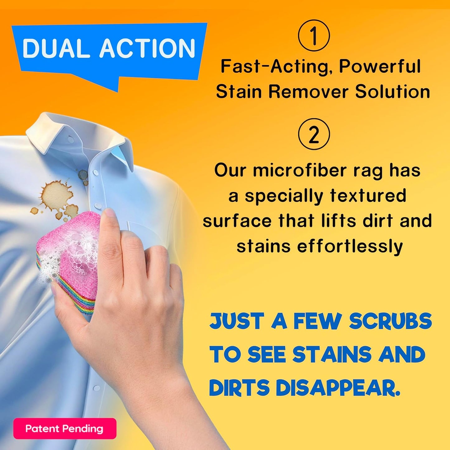 Magical Fiber Stain Remover- Use as Spot Remover- No Dry Cleaning Food, Grease, Coffee Off Laundry, Tea, Fabric, Pet Stains, Stain Remover Sponge Clothes, Carpet, Sofa, Mattress & Upholstery (1 Pack)