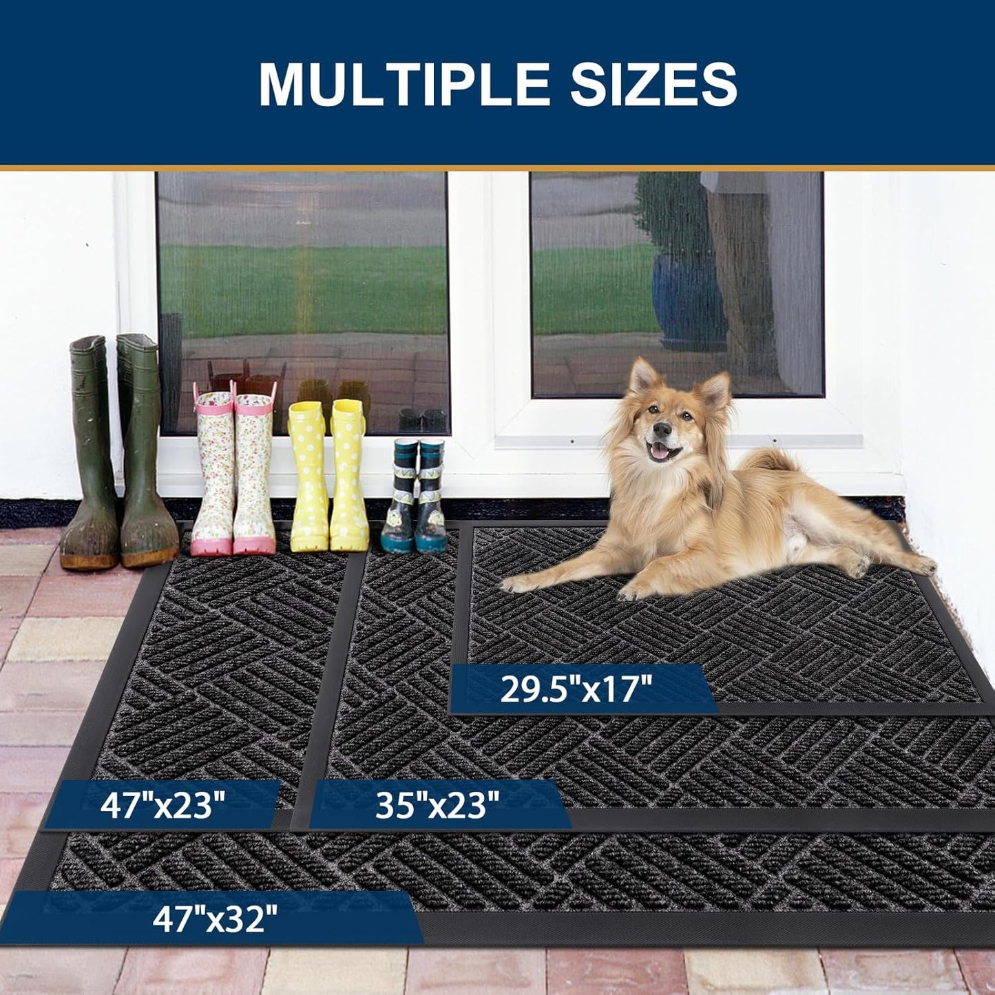 Smiry Front Door Mat Outside Entrance, Heavy Duty Outdoor Indoor Natural Rubber Doormat, Non Slip, Trap Dirt and Moisture, Easy Clean, Low Profile Patio Porch Entryway Mat, 35x23, Silver Grey