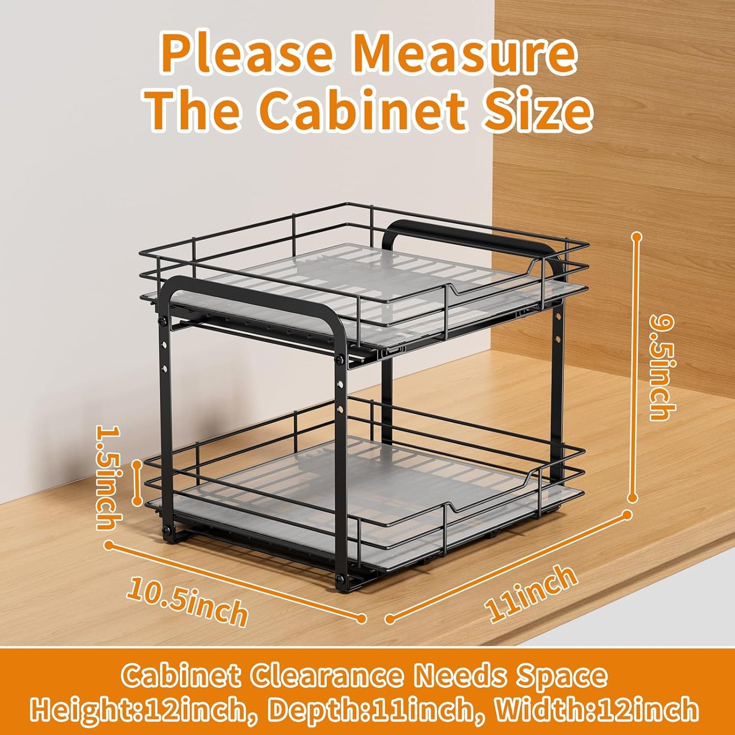RCHYFEED Spice Organization for Cabinet,2 Tier Pull out Spice Rack Organizer for Inside Cabinets & Pantry, Slide out Heavy Duty Spice Shelf Rack for Kitchen Seasoning (11.5" Wx10.5 Dx9.5 H)