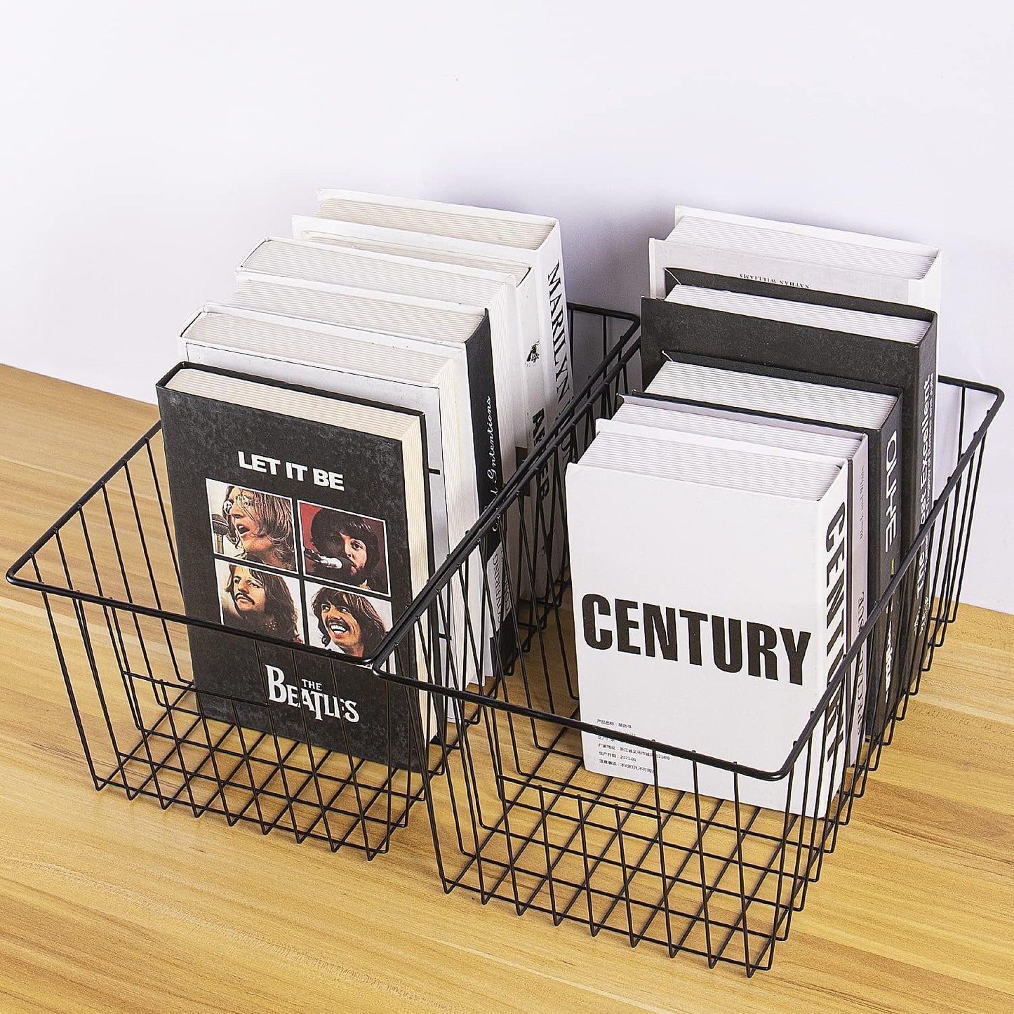 16inch Freezer Wire Storage Organizer Baskets, Household Refrigerator Bin with Built-in Handles for Cabinet, Pantry, Closet, Bedroom Black,4pack