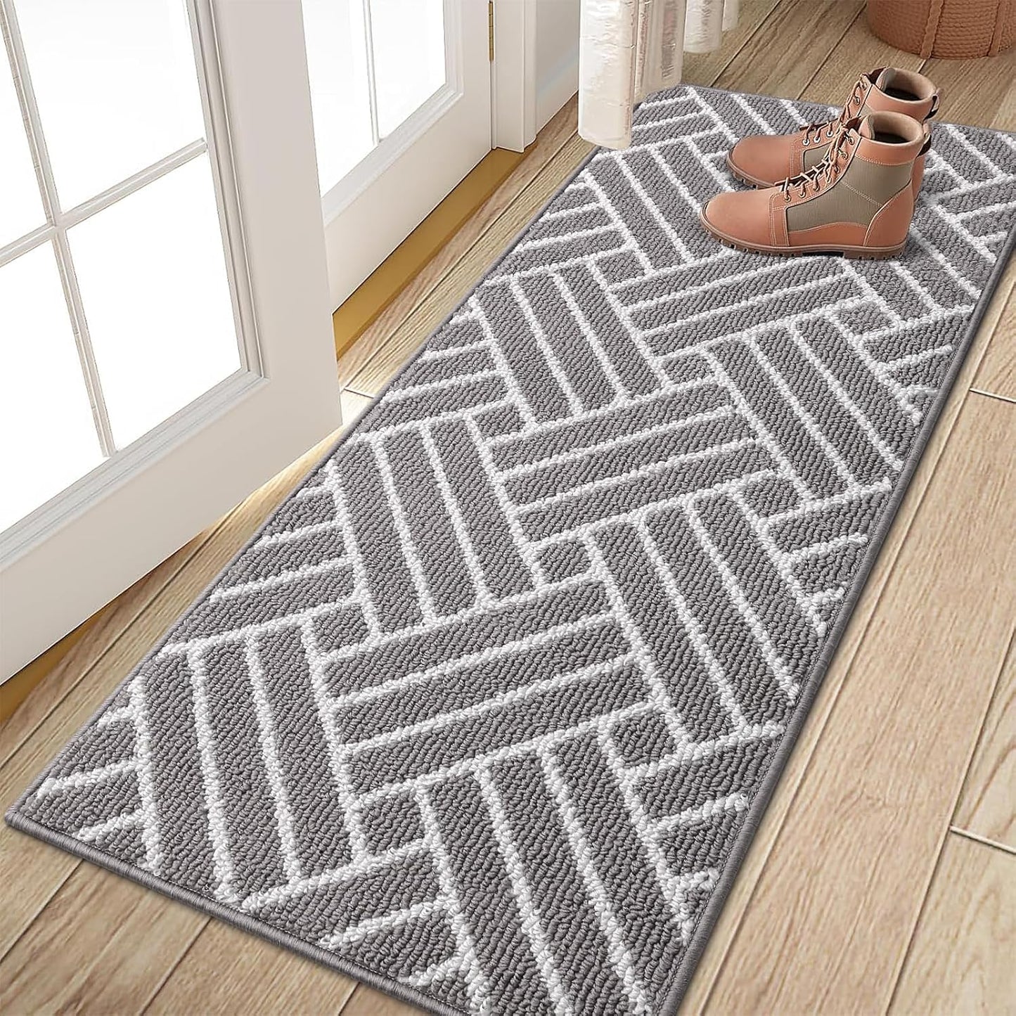 OLANLY Runner Indoor Door Mat, 47x20 Inch, Dirt Resistant and Absorbent, Non-Slip Rubber Backing Floor Mats, Easy Clean Low-Profile Doormat for Entryway, Front Door, and Inside Entrance, Grey
