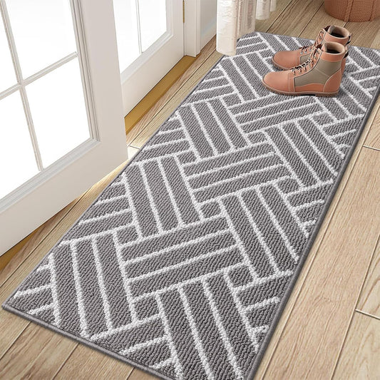 OLANLY Runner Indoor Door Mat, 47x20 Inch, Dirt Resistant and Absorbent, Non-Slip Rubber Backing Floor Mats, Easy Clean Low-Profile Doormat for Entryway, Front Door, and Inside Entrance, Grey